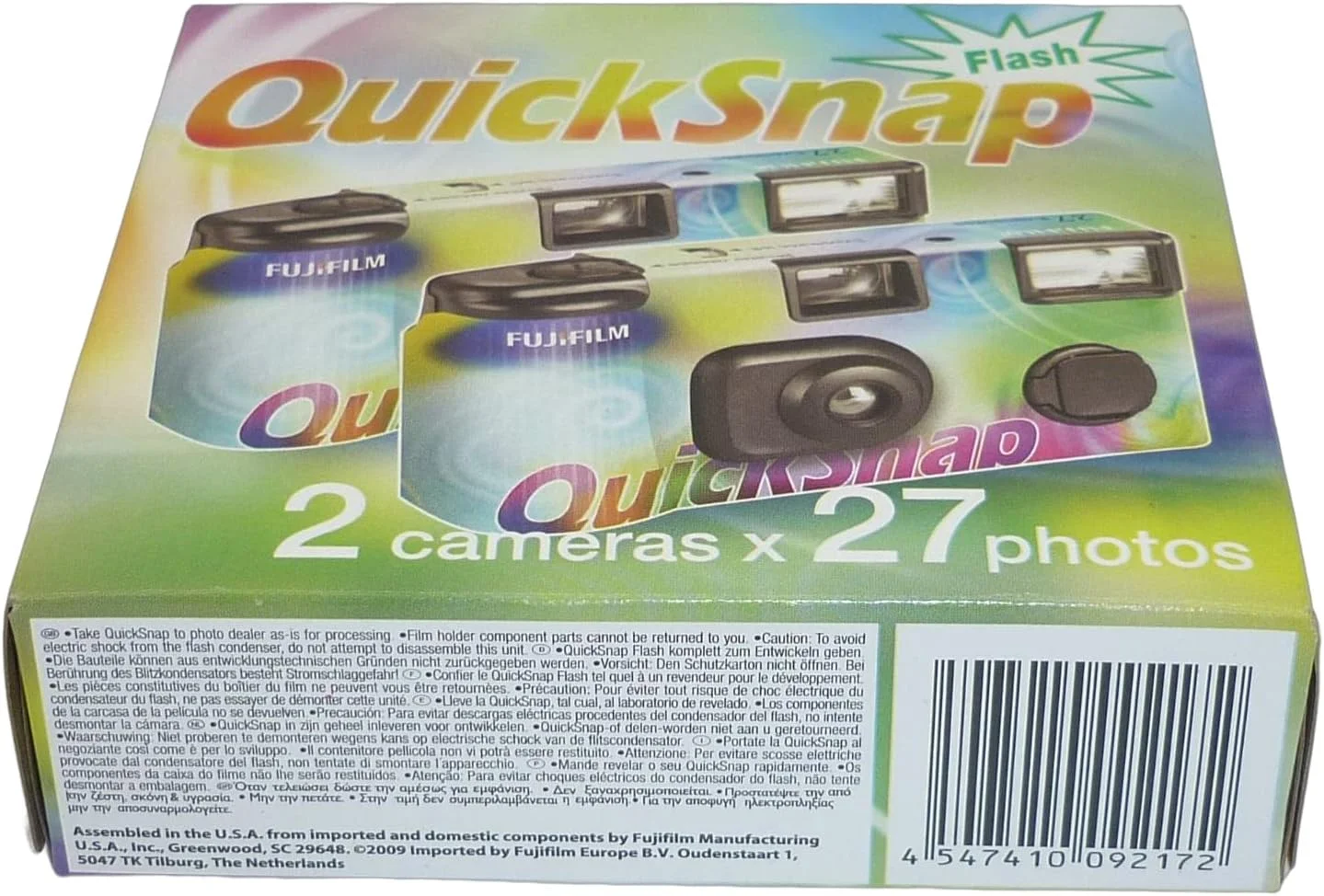 دوربین یکبار مصرف فوجی فیلم Instax Quicksnap 400 با فلاش داخلی، 54 نوردهی، شامل 2 دوربین 27 نوردهی