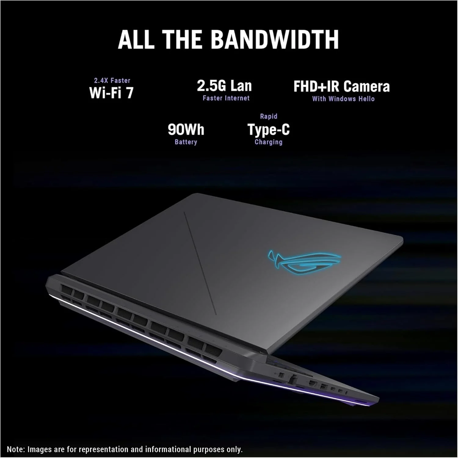 لپ تاپ گیمینگ ایسوس ROG Strix G16، پردازنده Intel i7-14650HX، رم 64 گیگابایتی DDR5، حافظه SSD 4 ترابایتی PCIe، نمایشگر 16 اینچی FHD+ (1920x1200)، کارت گرافیک Nvidia G-Force RTX 5060، کیبورد RGB 4 ناحیه‌ای، ویندوز 11 پرو، خاکستری تیره