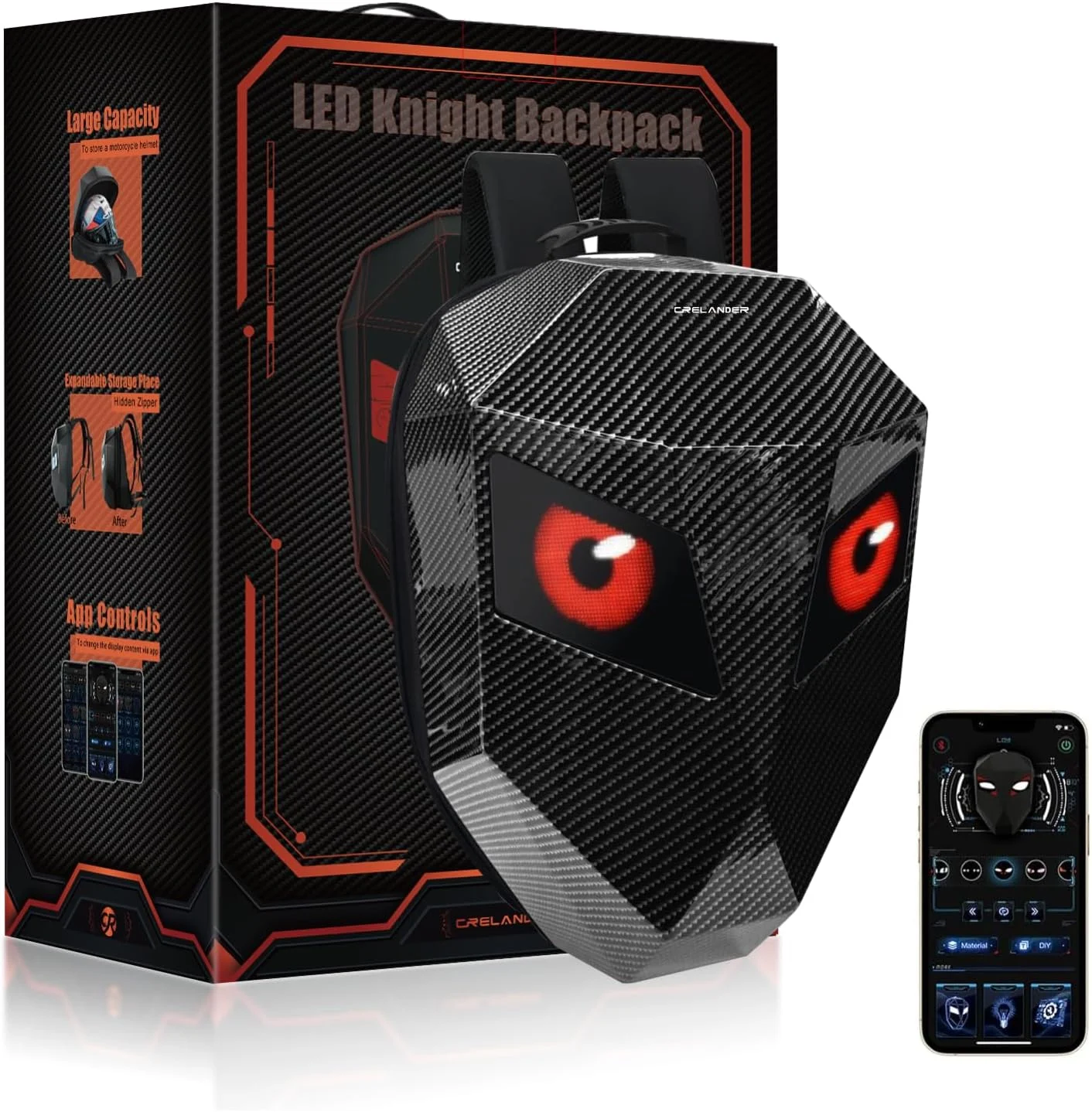 کوله پشتی موتور سیکلت LED Crelander، کیف کلاه ایمنی Knight Rider قابل برنامه ریزی با صفحه نمایش LED، کیف لپ تاپ هارد شل