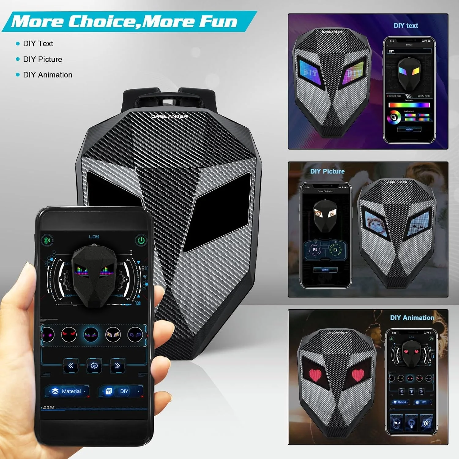کوله پشتی موتور سیکلت LED Crelander، کیف کلاه ایمنی Knight Rider قابل برنامه ریزی با صفحه نمایش LED، کیف لپ تاپ هارد شل کوله پشتی موتور سیکلت LED Crelander، کیف کلاه ایمنی Knight Rider قابل برنامه ریزی با صفحه نمایش LED، کیف لپ تاپ هارد شل