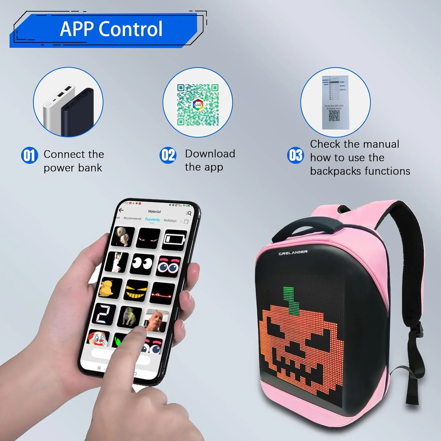 کوله پشتی لپ تاپ Crelander، کوله پشتی هوشمند و پویا با صفحه نمایش LED، کیف رفت و آمد برای سفر، سواری و کار