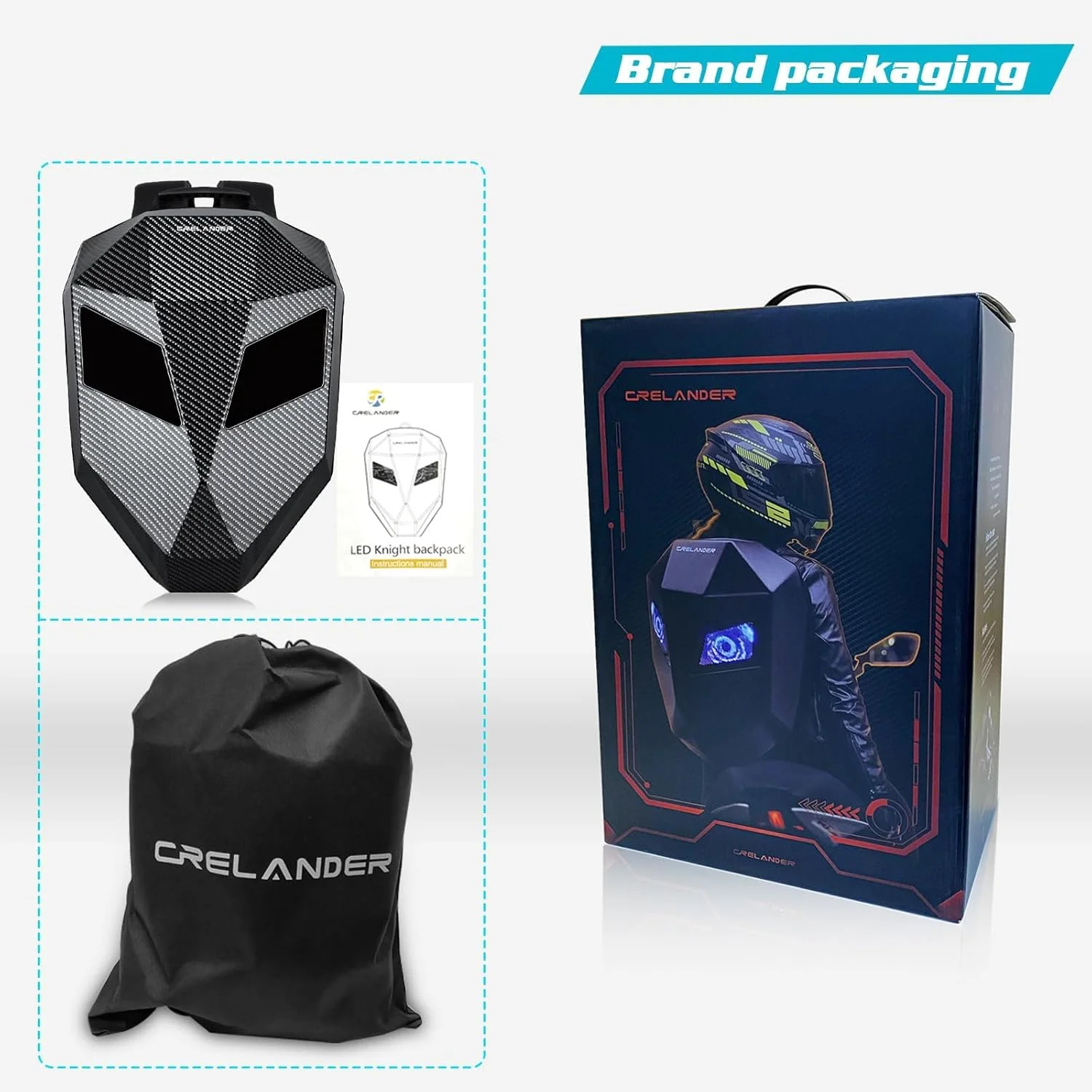 کوله پشتی موتور سیکلت LED Crelander، کیف کلاه ایمنی Knight Rider قابل برنامه ریزی با صفحه نمایش LED، کیف لپ تاپ هارد شل کوله پشتی موتور سیکلت LED Crelander، کیف کلاه ایمنی Knight Rider قابل برنامه ریزی با صفحه نمایش LED، کیف لپ تاپ هارد شل