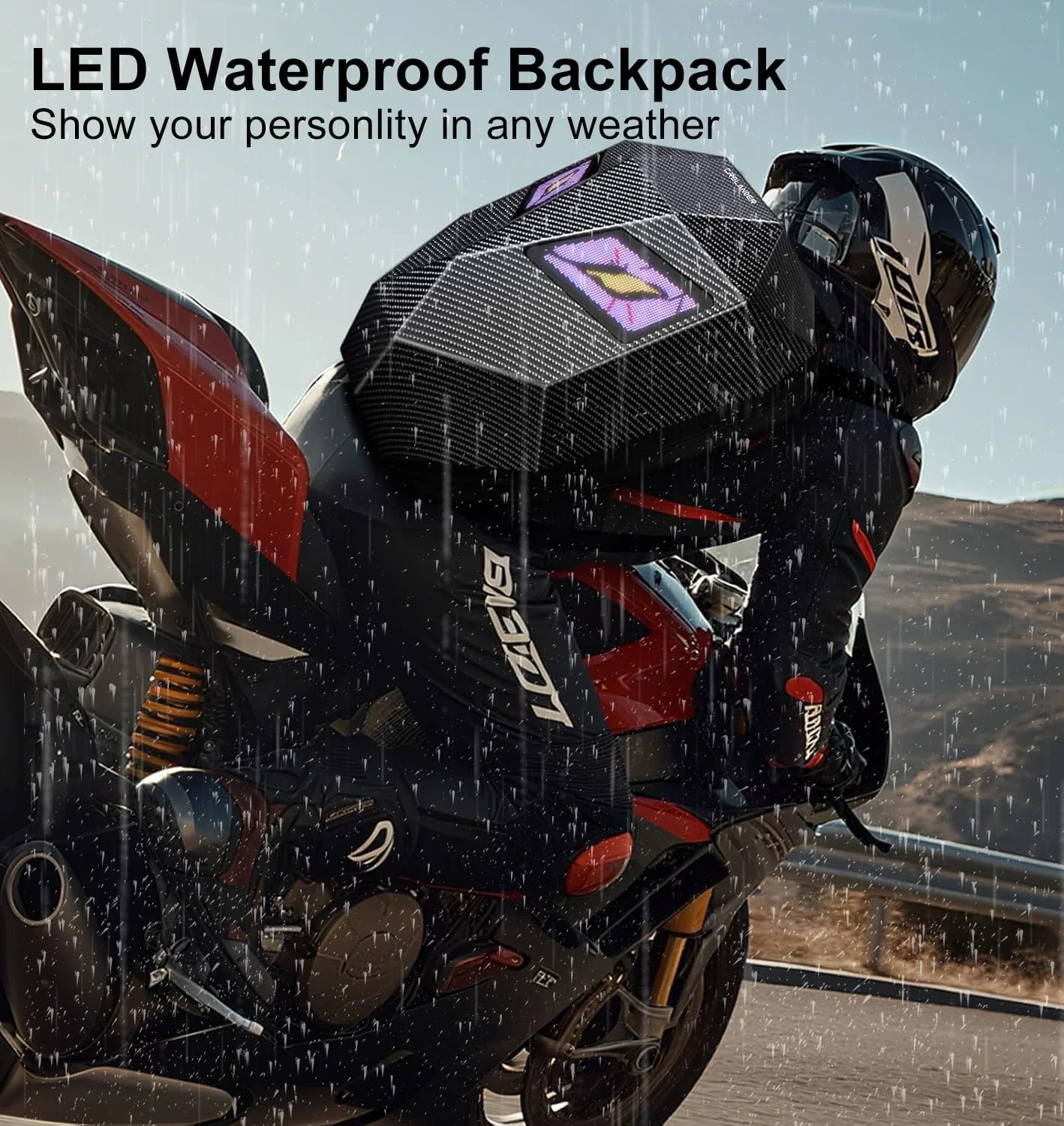 کوله پشتی موتور سیکلت LED Crelander، کیف کلاه ایمنی Knight Rider قابل برنامه ریزی با صفحه نمایش LED، کیف لپ تاپ هارد شل کوله پشتی موتور سیکلت LED Crelander، کیف کلاه ایمنی Knight Rider قابل برنامه ریزی با صفحه نمایش LED، کیف لپ تاپ هارد شل