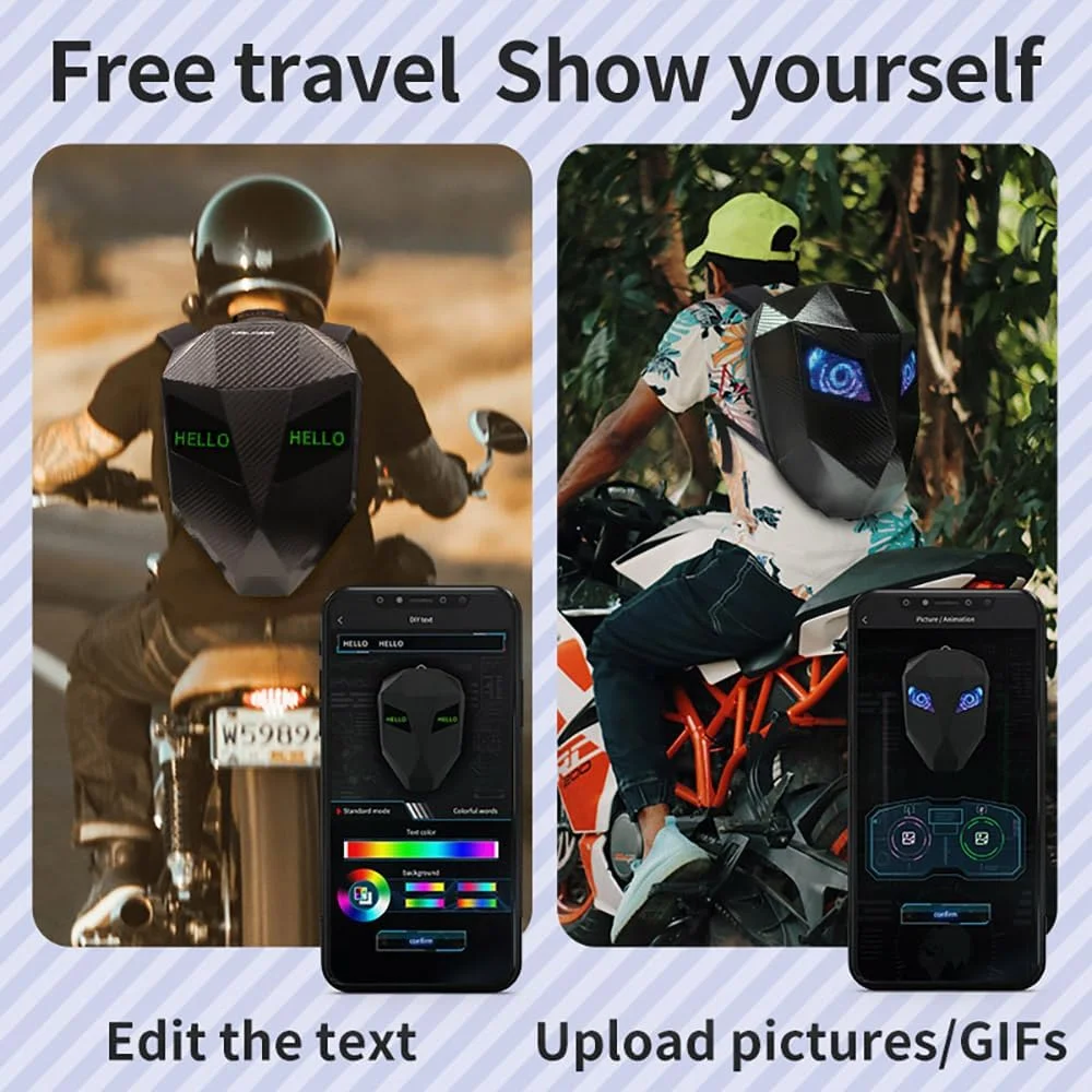 کوله پشتی موتور سیکلت LED Crelander، کیف کلاه ایمنی Knight Rider قابل برنامه ریزی با صفحه نمایش LED، کیف لپ تاپ هارد شل کوله پشتی موتور سیکلت LED Crelander، کیف کلاه ایمنی Knight Rider قابل برنامه ریزی با صفحه نمایش LED، کیف لپ تاپ هارد شل