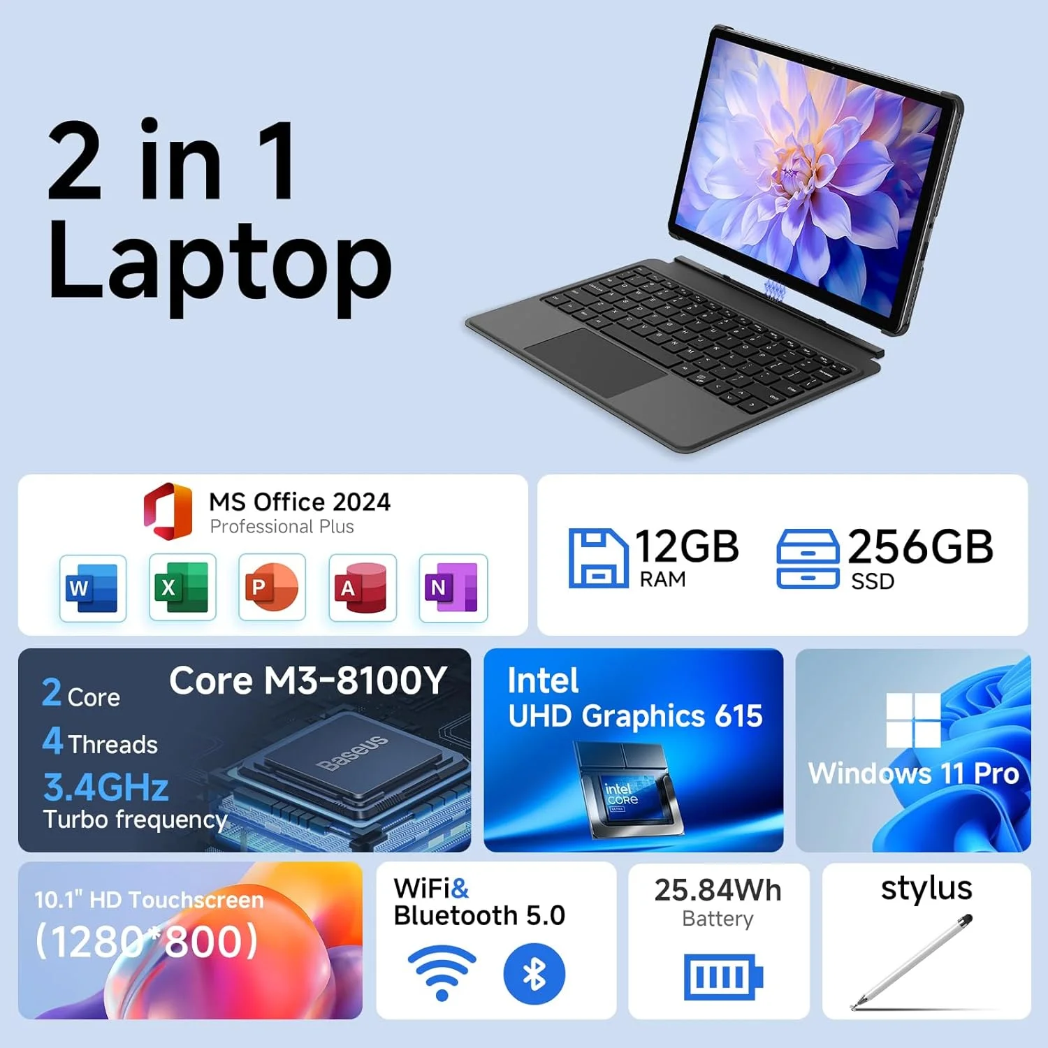 تبلت/لپ تاپ 2 در 1 EYY با صفحه نمایش 10.1 اینچی، 12 گیگابایت رم + 256 گیگابایت SSD، لپ تاپ لمسی ویندوز 11 به همراه قلم و کیبورد، پردازنده Intel M3-8100Y (تا 3.40 گیگاهرتز)، WiFi 5، BT 5، HDMI، دوربین دوگانه، خاکستری تبلت/لپ تاپ 2 در 1 EYY با صفحه نمایش 10.1 اینچی، 12 گیگابایت رم + 256 گیگابایت SSD، لپ تاپ لمسی ویندوز 11 به همراه قلم و کیبورد، پردازنده Intel M3-8100Y (تا 3.40 گیگاهرتز)، WiFi 5، BT 5، HDMI، دوربین دوگانه، خاکستری