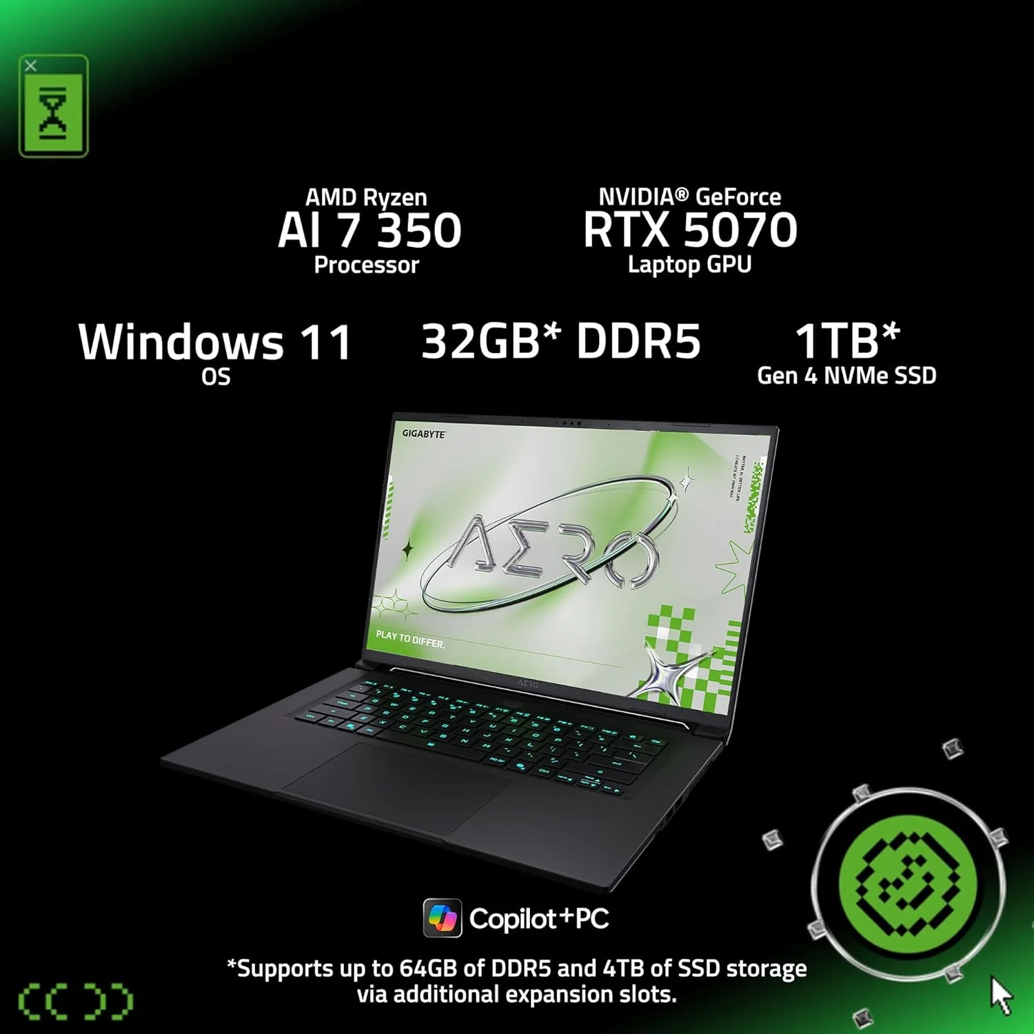 GIGABYTE AERO X16; Copilot+ PC - 165Hz 2560x1600 WQXGA - NVIDIA GeForce RTX 5070 - AMD Ryzen AI 7 350 - 1TB SSD با 32GB DDR5 RAM - Windows 11 Home - Lunar White GIGABYTE AERO X16; Copilot+ PC - 165Hz 2560x1600 WQXGA - NVIDIA GeForce RTX 5070 - AMD Ryzen AI 7 350 - 1TB SSD با 32GB DDR5 RAM - Windows 11 Home - Lunar White
