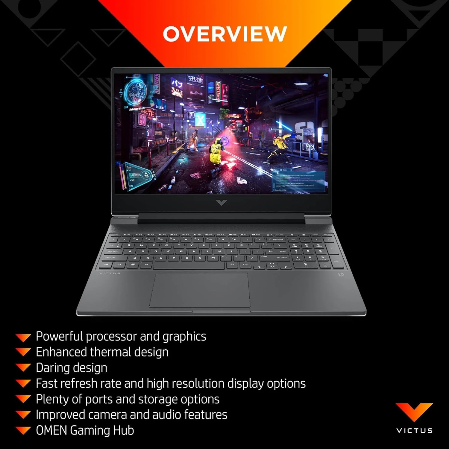 لپ تاپ گیمینگ HP Victus 15-fa0093ne، صفحه نمایش 15.6 اینچی FHD 144 هرتز، پردازنده نسل دوازدهم Intel® Core™ i5-12450H، رم 16 گیگابایتی DDR4، حافظه SSD 512 گیگابایتی، کارت گرافیک 4 گیگابایتی NVIDIA® GeForce RTX™ 3050، صفحه کلید En/Ar، ویندوز 11، نقره ای میکا [822T7EA]