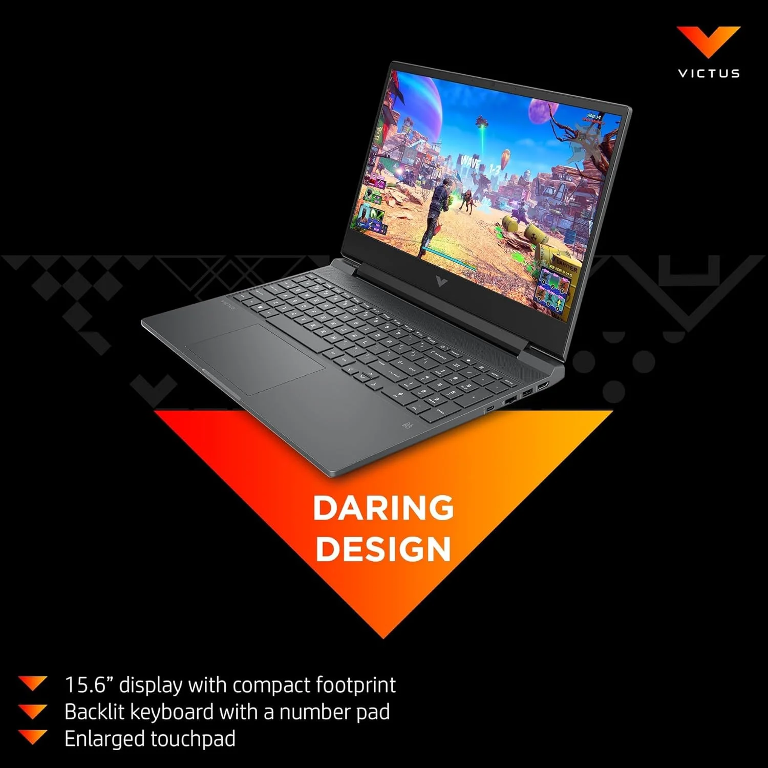لپ تاپ گیمینگ HP Victus 15-fa0093ne، صفحه نمایش 15.6 اینچی FHD 144 هرتز، پردازنده نسل دوازدهم Intel® Core™ i5-12450H، رم 16 گیگابایتی DDR4، حافظه SSD 512 گیگابایتی، کارت گرافیک 4 گیگابایتی NVIDIA® GeForce RTX™ 3050، صفحه کلید En/Ar، ویندوز 11، نقره ای میکا [822T7EA]