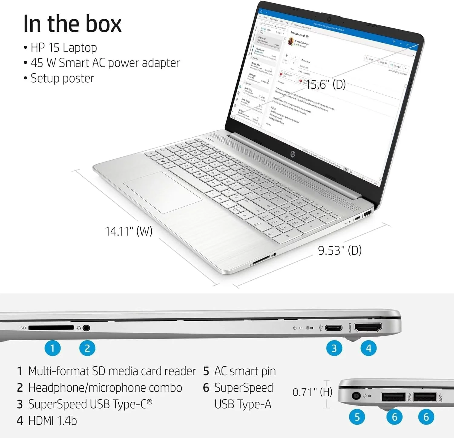 لپ تاپ 15.6 اینچی FHD اچ پی، پردازنده Intel Core i3-1215U، رم 8 گیگابایتی، SSD 256 گیگابایتی، نقره ای، ویندوز 11 هوم، گرافیک Intel UHD، صفحه کلید عددی، وب کم HD (ارتقا یافته) لپ تاپ 15.6 اینچی FHD اچ پی، پردازنده Intel Core i3-1215U، رم 8 گیگابایتی، SSD 256 گیگابایتی، نقره ای، ویندوز 11 هوم، گرافیک Intel UHD، صفحه کلید عددی، وب کم HD (ارتقا یافته)