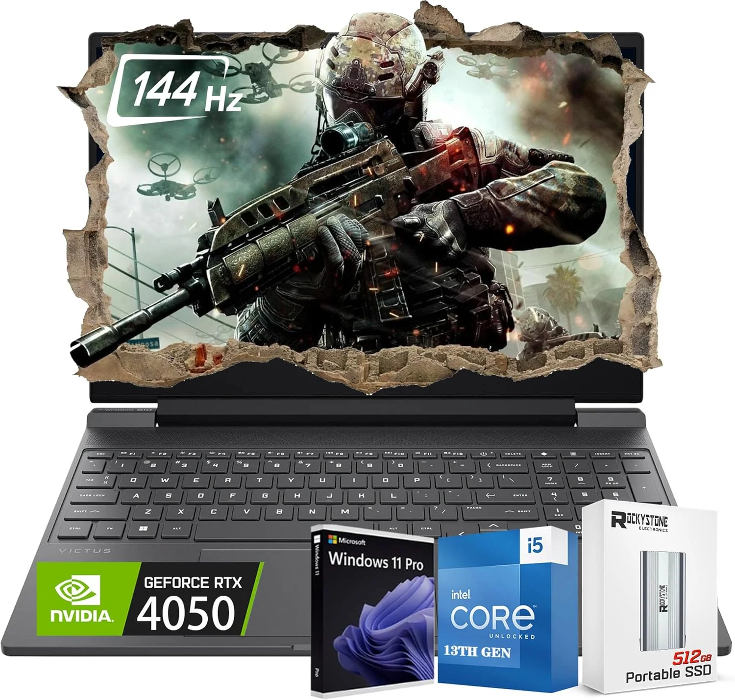 لپ تاپ گیمینگ ممتاز HP Victus 15.6 اینچی با صفحه نمایش 144 هرتز FHD IPS، گرافیک RTX 4050، پردازنده نسل سیزدهم اینتل 8 هسته ای i5-13420H تا 4.6 گیگاهرتز، کیبورد با نور پس زمینه، بلوتوث 5.3، با 512 گیگابایت PSD، ویندوز 11 PRO (16 گیگابایت رم | 1 ترابایت SSD)