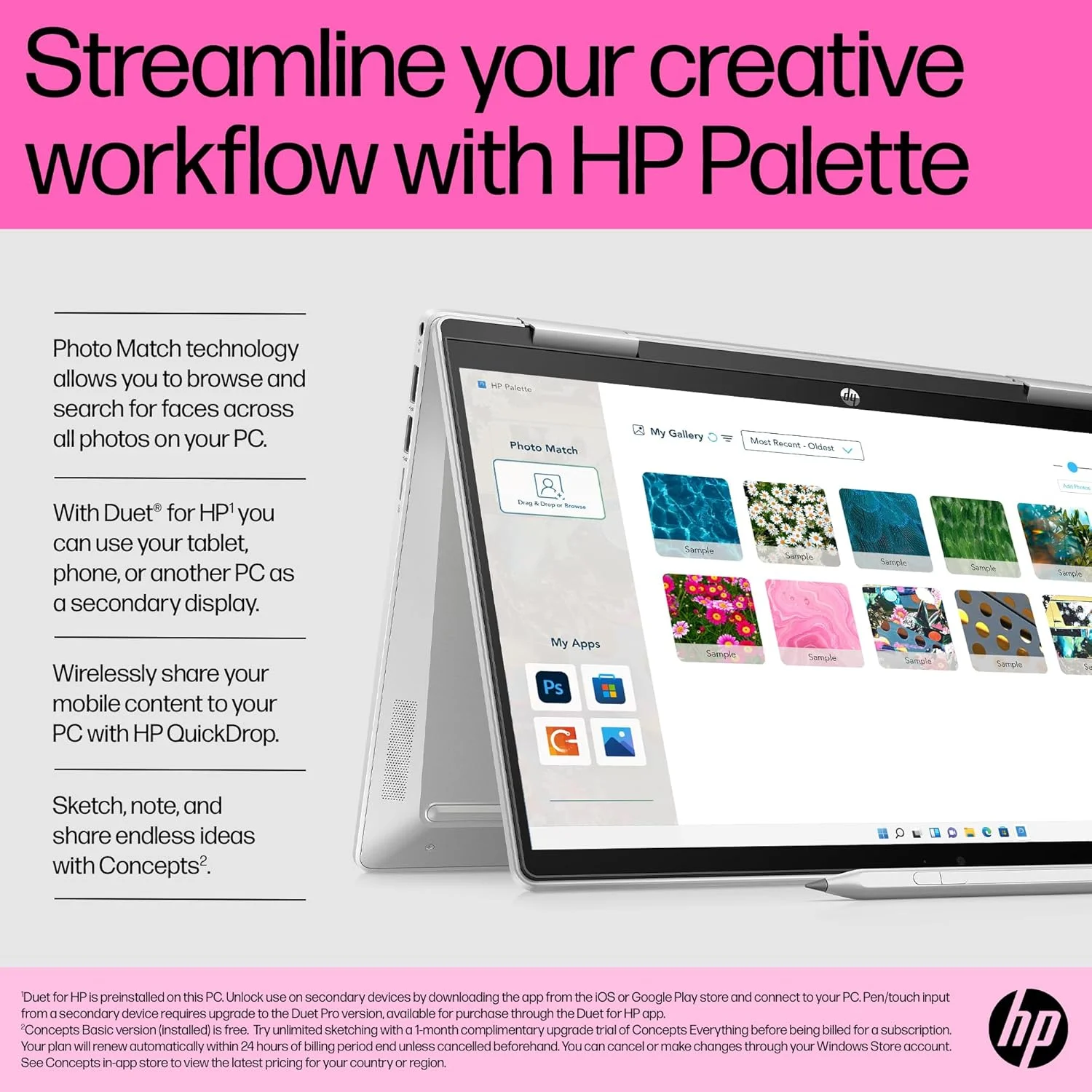 لپ تاپ 2 در 1 HP Pavilion x360 مدل 14-ek1012ne، صفحه نمایش لمسی 14 اینچی FHD، پردازنده نسل سیزدهم Intel® Core™ i5، رم 8 گیگابایتی، حافظه SSD 512 گیگابایتی، گرافیک Intel® Iris® Xᵉ، ویندوز 11 Home، صفحه کلید En-Ar، نقره ای طبیعی - [8B2E7EA]