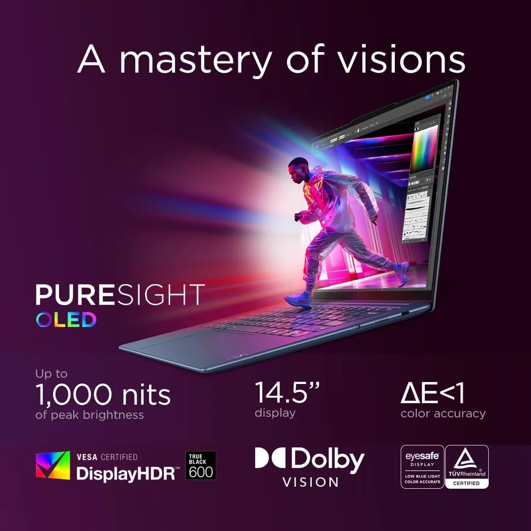 لپ تاپ Lenovo Yoga Slim 7 با CopilotAI، صفحه نمایش لمسی 14.5 اینچی 3K OLED، Snapdragon X Elite X1E-78-100 + Hexagon NPU 45 TOPS، رم 32 گیگابایتی، SSD 1 ترابایتی، نور پس زمینه انگلیسی-عربی W11، آبی کیهانی [83ED003CAX]+2 سال PremiumCare