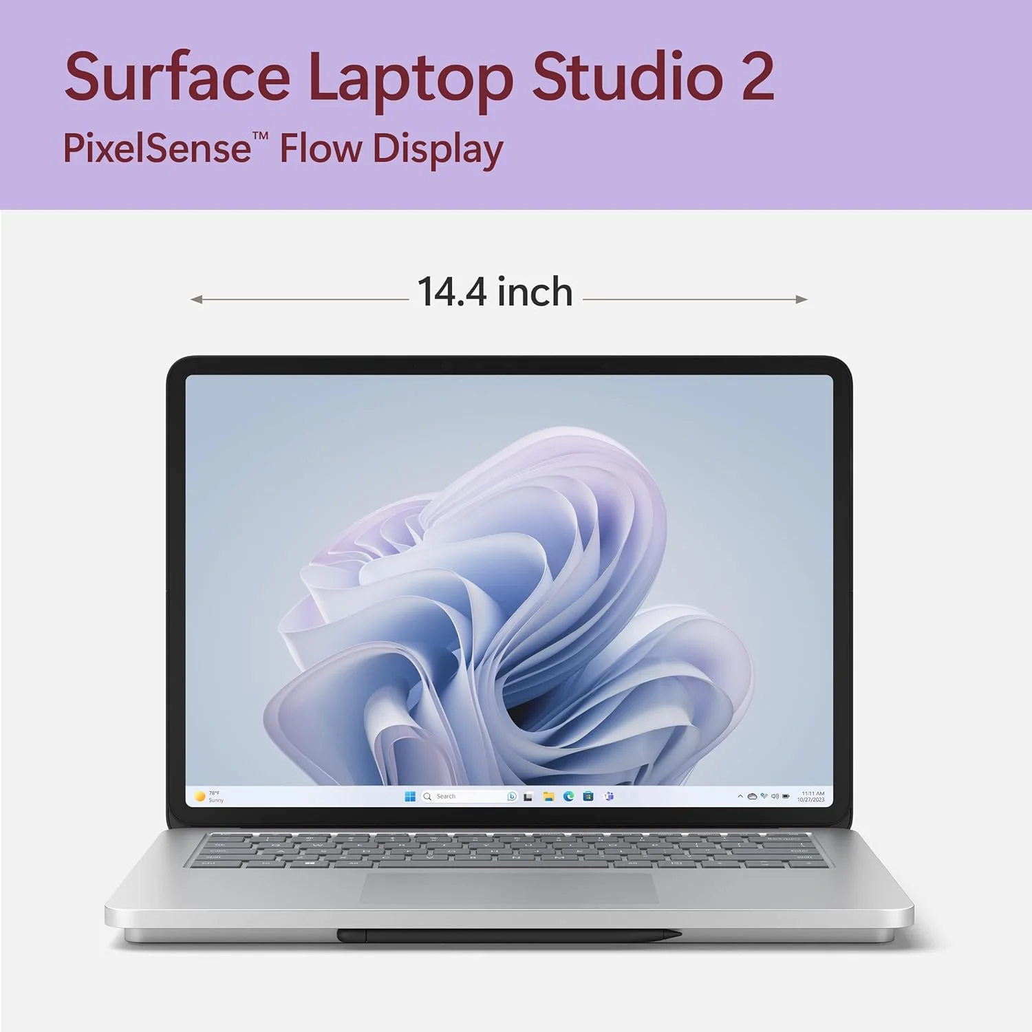 مایکروسافت Surface Laptop Studio 2 (2023) - صفحه لمسی 14.4 اینچی - پردازنده Intel Core i7، رم 16 گیگابایتی، حافظه SSD 512 گیگابایتی، کارت گرافیک NVIDIA GeForce RTX 4050، ویندوز 11، رنگ پلاتینیوم Copilot