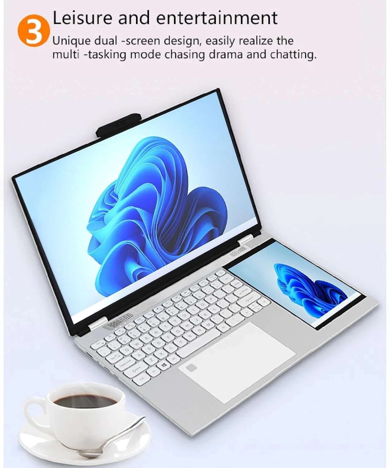 لپ تاپ دو صفحه نمایش 15.6 اینچی Luqeeg، رزولوشن 1920x1080 HD، رم 16 گیگابایتی، باز کردن قفل با اثر انگشت، پردازنده N5105، همراه با قلم، پشتیبانی از سیستم عامل 10 و 11