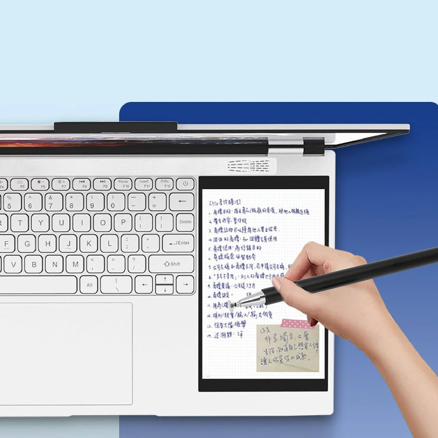 لپ تاپ دو صفحه نمایش 15.6 اینچی Luqeeg، رزولوشن 1920x1080 HD، رم 16 گیگابایتی، باز کردن قفل با اثر انگشت، پردازنده N5105، همراه با قلم، پشتیبانی از سیستم عامل 10 و 11