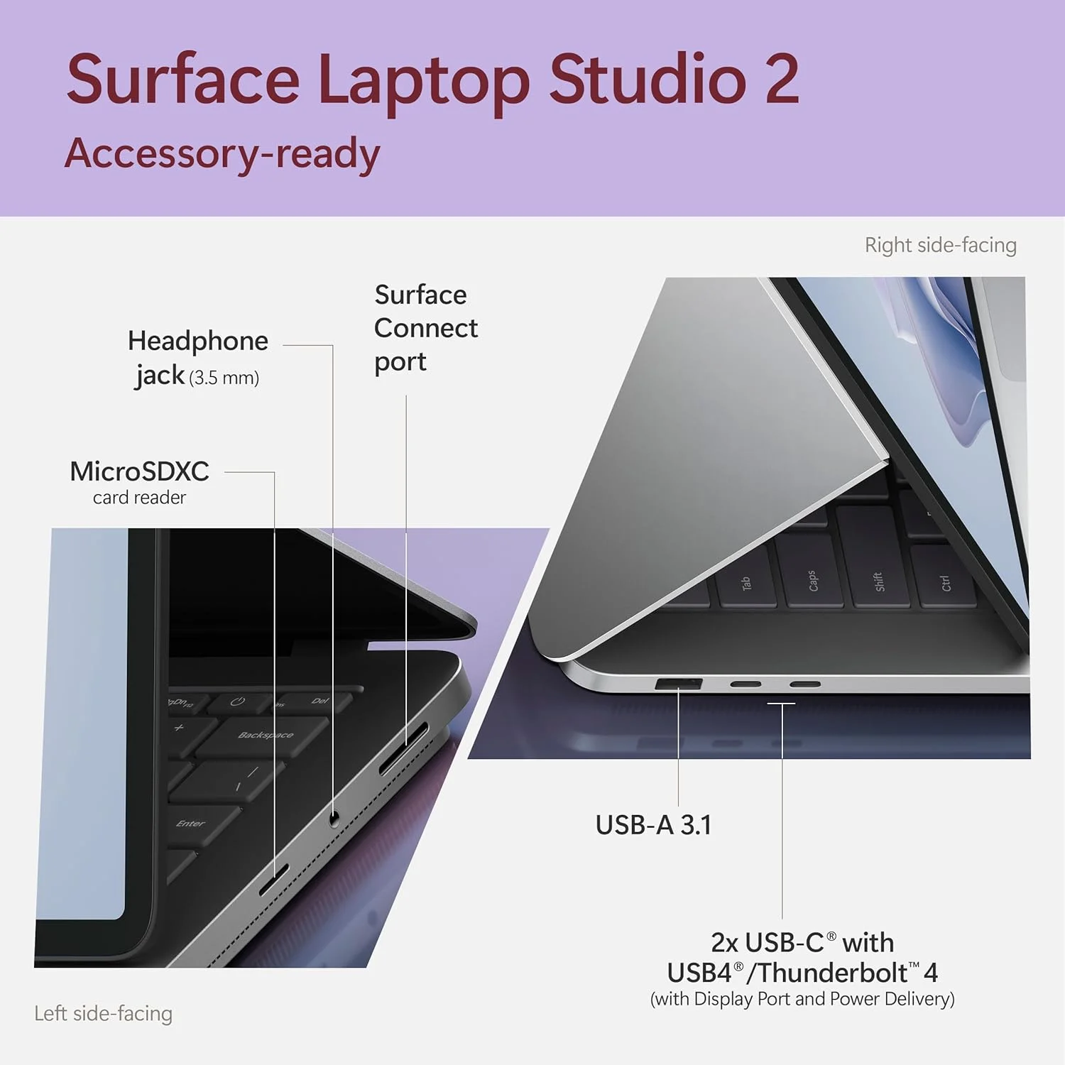 مایکروسافت Surface Laptop Studio 2 (2023) - صفحه لمسی 14.4 اینچی - پردازنده Intel Core i7، رم 16 گیگابایتی، حافظه SSD 512 گیگابایتی، کارت گرافیک NVIDIA GeForce RTX 4050، ویندوز 11، رنگ پلاتینیوم Copilot