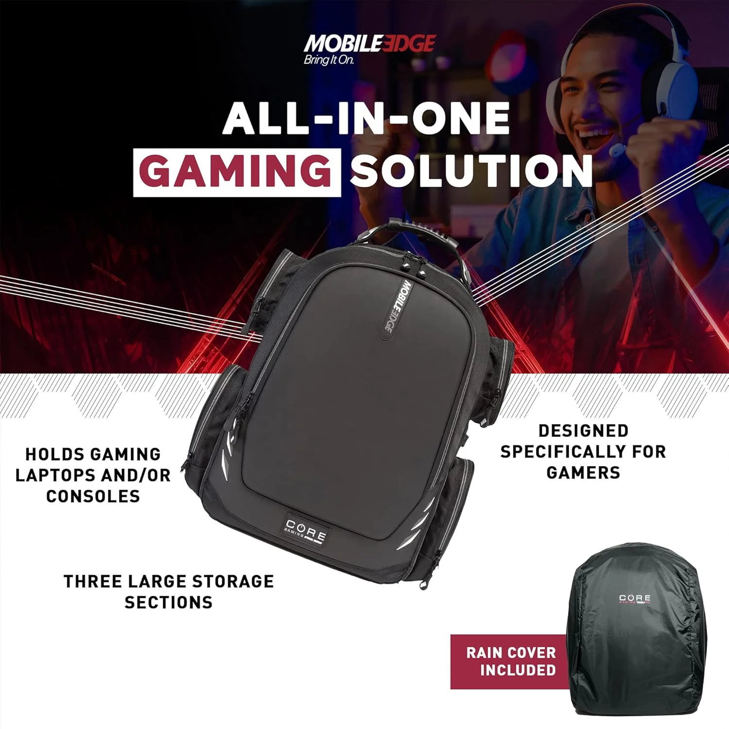 کوله پشتی لپ تاپ گیمینگ موبایل اج Core برای لپ تاپ های 17-18 اینچی، با پورت و کابل شارژ USB، مناسب TSA