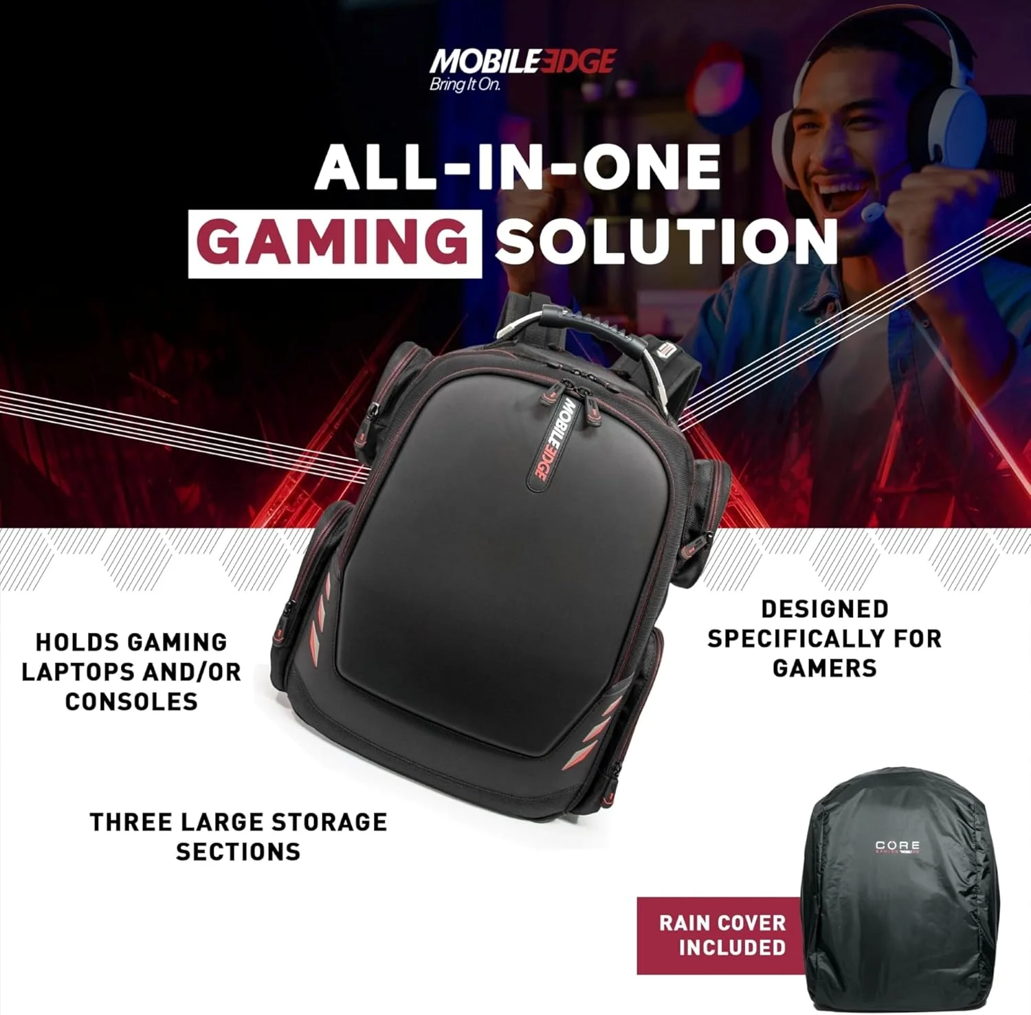 کیف کوله پشتی گیمینگ موبایل ادج - Core با پنل جلویی قالب‌گیری شده