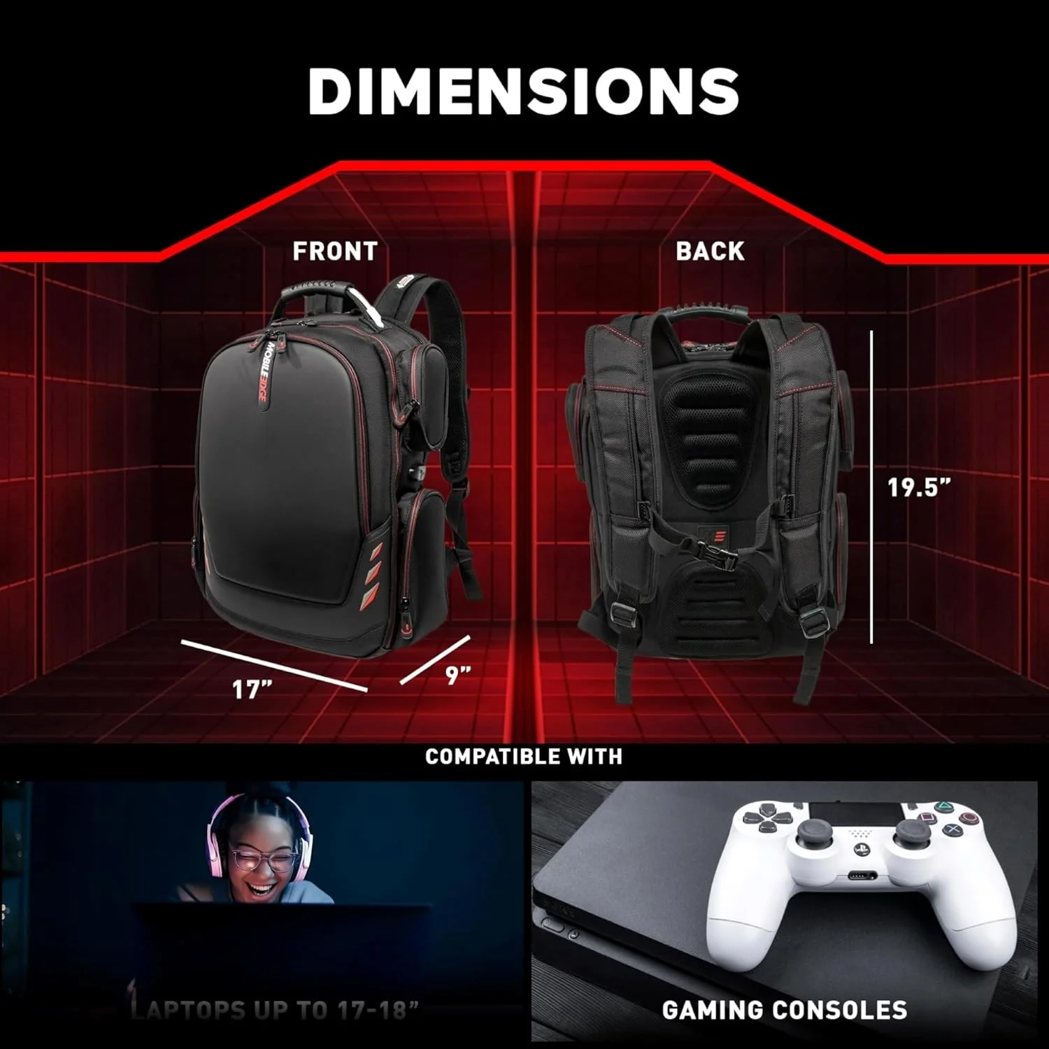 کیف کوله پشتی گیمینگ موبایل ادج - Core با پنل جلویی قالب‌گیری شده