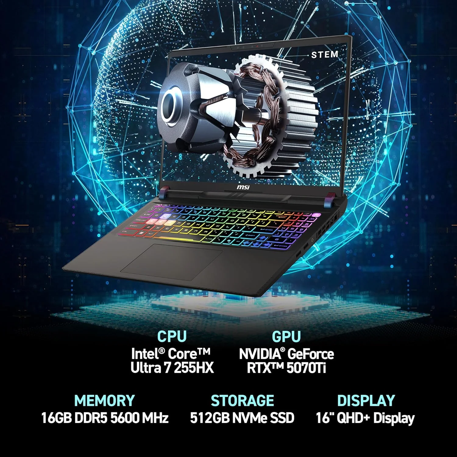 لپ تاپ گیمینگ MSI Vector 16 HX AI 16 اینچی 144 هرتز FHD+: اینتل Core Ultra 7-255HX، NVIDIA Geforce RTX 5070Ti، 16 گیگابایت DDR5، 512 گیگابایت NVMe SSD، Thunderbolt 5، Wi-Fi 6E، ویندوز 11 Home: Cosmo Gray A2XWHG-212US