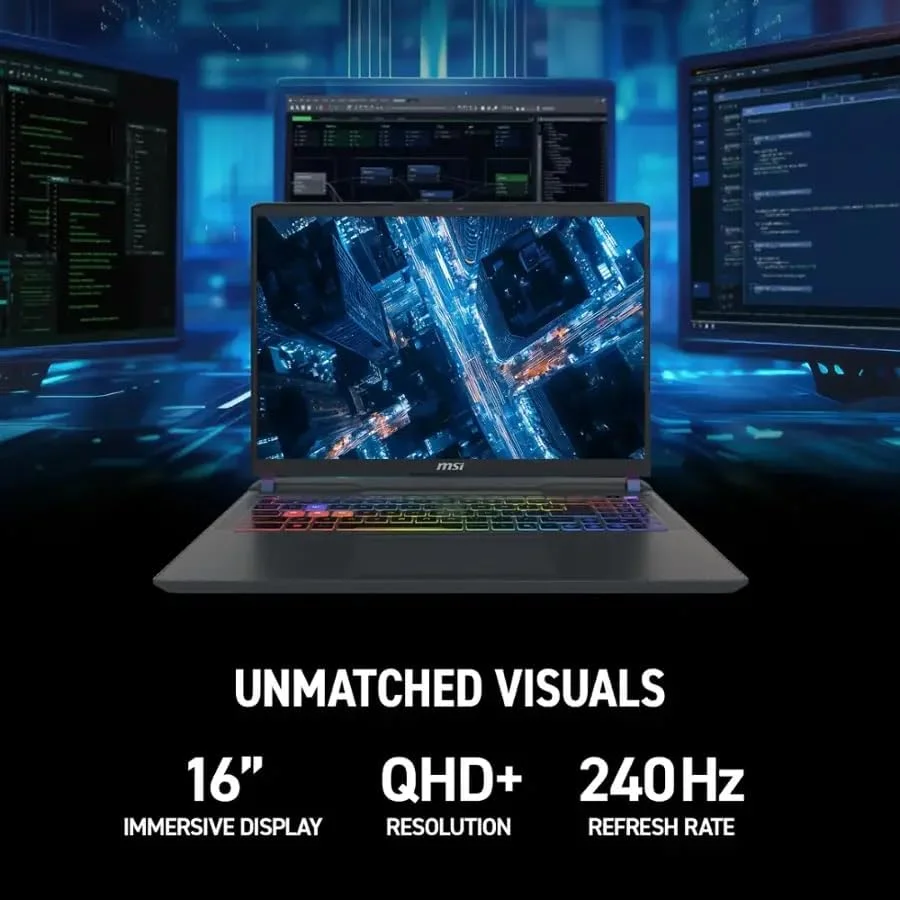 لپ تاپ گیمینگ MSI Vector 16 HX AI 400، نمایشگر 16 اینچی QHD+ LCD 240 هرتز، کارت گرافیک NVIDIA RTX 5080 16GB GDDR7، پردازنده Intel Ultra 9 275HX (تا 5.4 گیگاهرتز)، Thunderbolt 5، حافظه رم 64 گیگابایت DDR5، حافظه اس اس دی 8 ترابایت، ویندوز 11 پرو، آفیس پرو مادام العمر
