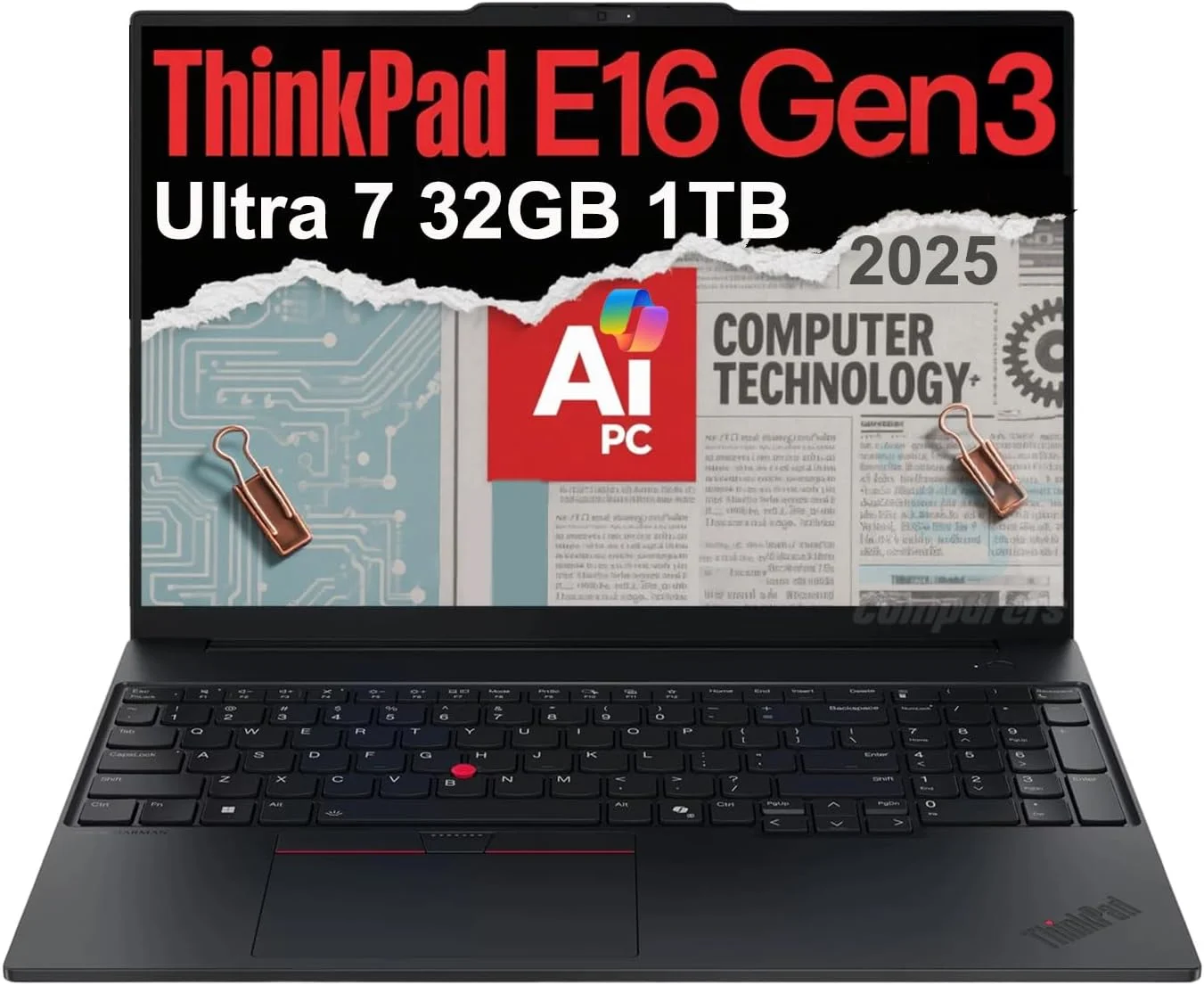 لپ تاپ تجاری هوش مصنوعی Lenovo ThinkPad E16 Gen 2 (صفحه نمایش 16 اینچی FHD+ ضد تابش نور، پردازنده Intel Core Ultra 7 155U (بهتر از i7-1355U)، رم 64 گیگابایتی DDR5، حافظه SSD 2 ترابایتی) اثر انگشت، نور پس زمینه، وب کم، Thunderbolt 4، ویندوز 11 پرو، مشکی