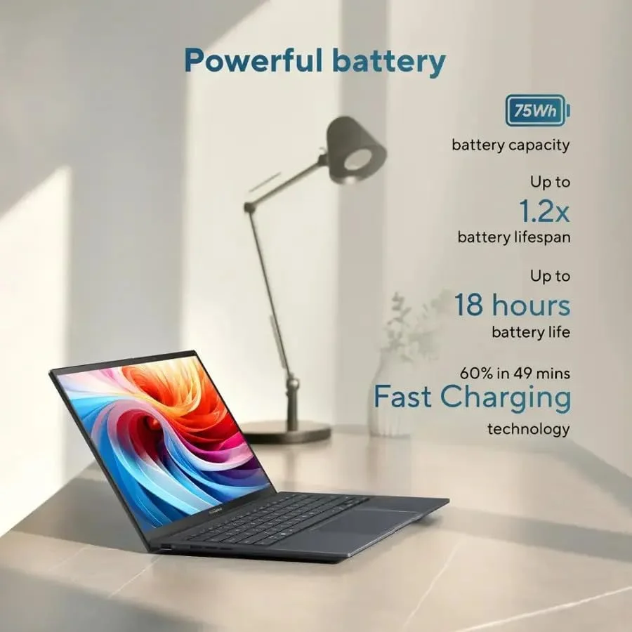 لپ تاپ ایسوس Zenbook 14 OLED با صفحه نمایش لمسی 14 اینچی FHD، پردازنده Core Ultra 9 285H Series 2، رم 32 گیگابایتی، SSD 1 ترابایتی، گرافیک Intel Arc، ویندوز 11 Home English Eclipse Gray