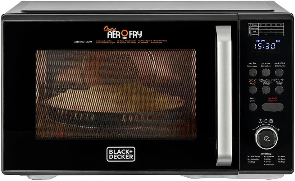 مایکروویو دیجیتال 4 در 1 BLACK+DECKER با سرخ کن هوا، گریل و کانوکشن، ظرفیت 29 لیتر، 10 منوی پخت خودکار، 9 تنظیمات از پیش تعیین شده سرخ کن هوا، 5 سطح قدرت، چراغ LED، ایده آل برای خانواده ها - مشکی، MZAF2910-B5 مایکروویو دیجیتال 4 در 1 BLACK+DECKER با سرخ کن هوا، گریل و کانوکشن، ظرفیت 29 لیتر، 10 منوی پخت خودکار، 9 تنظیمات از پیش تعیین شده سرخ کن هوا، 5 سطح قدرت، چراغ LED، ایده آل برای خانواده ها - مشکی، MZAF2910-B5