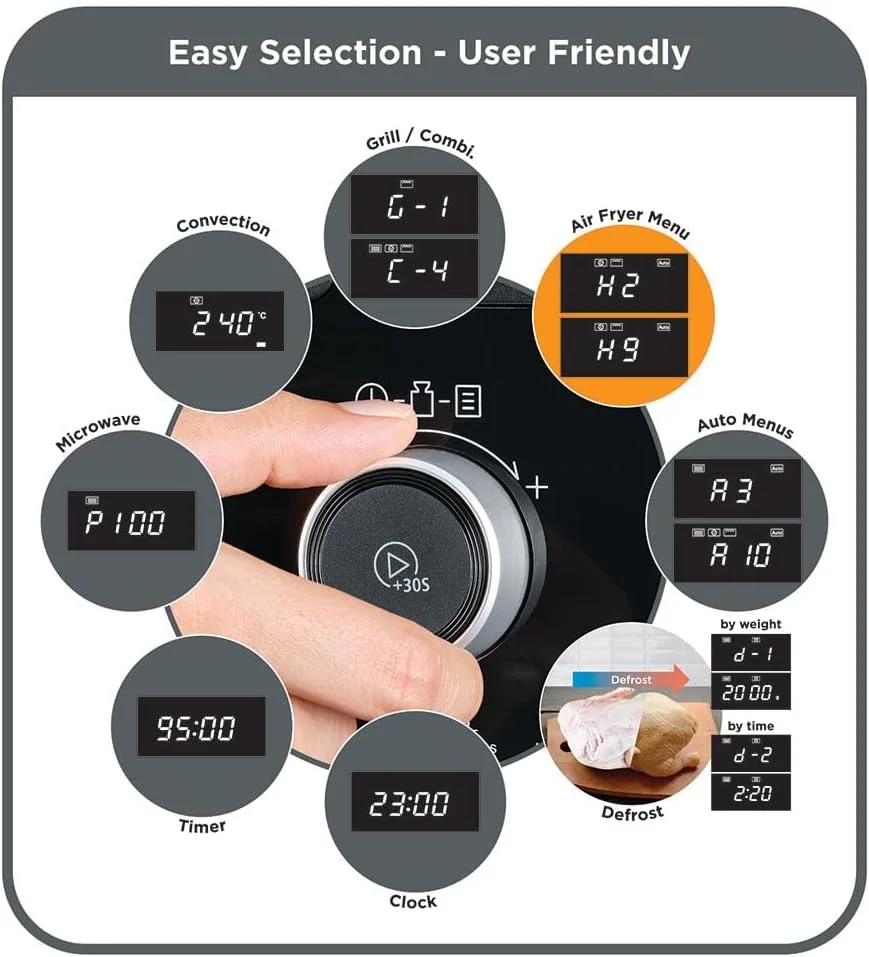 مایکروویو دیجیتال 4 در 1 BLACK+DECKER با سرخ کن هوا، گریل و کانوکشن، ظرفیت 29 لیتر، 10 منوی پخت خودکار، 9 تنظیمات از پیش تعیین شده سرخ کن هوا، 5 سطح قدرت، چراغ LED، ایده آل برای خانواده ها - مشکی، MZAF2910-B5 مایکروویو دیجیتال 4 در 1 BLACK+DECKER با سرخ کن هوا، گریل و کانوکشن، ظرفیت 29 لیتر، 10 منوی پخت خودکار، 9 تنظیمات از پیش تعیین شده سرخ کن هوا، 5 سطح قدرت، چراغ LED، ایده آل برای خانواده ها - مشکی، MZAF2910-B5
