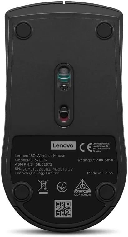 موس بی سیم لنوو 150 | 2.4G از طریق دانگل USB-A | سنسور اپتیکال LED | 1000 DPI | مشکی - [GY51L52638]