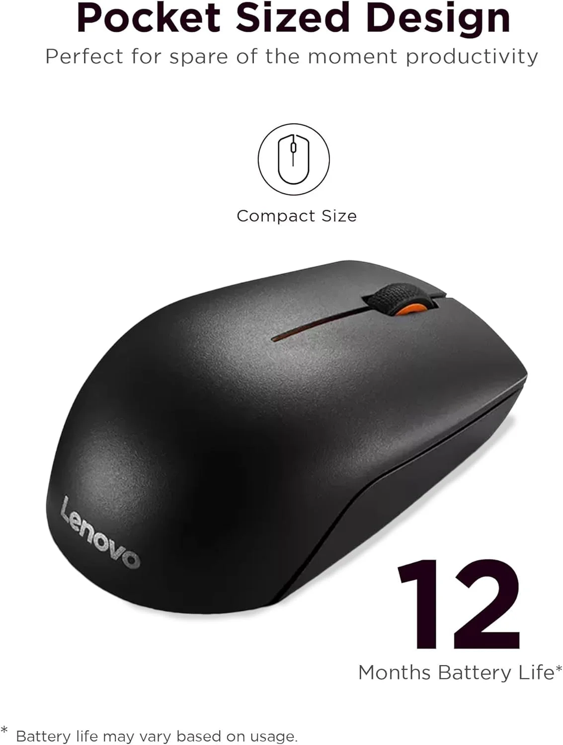 ماوس بی سیم جمع و جور لنوو 300 مدل GX30K79401، مشکی، 32x56x98 ماوس بی سیم جمع و جور لنوو 300 مدل GX30K79401، مشکی، 32x56x98