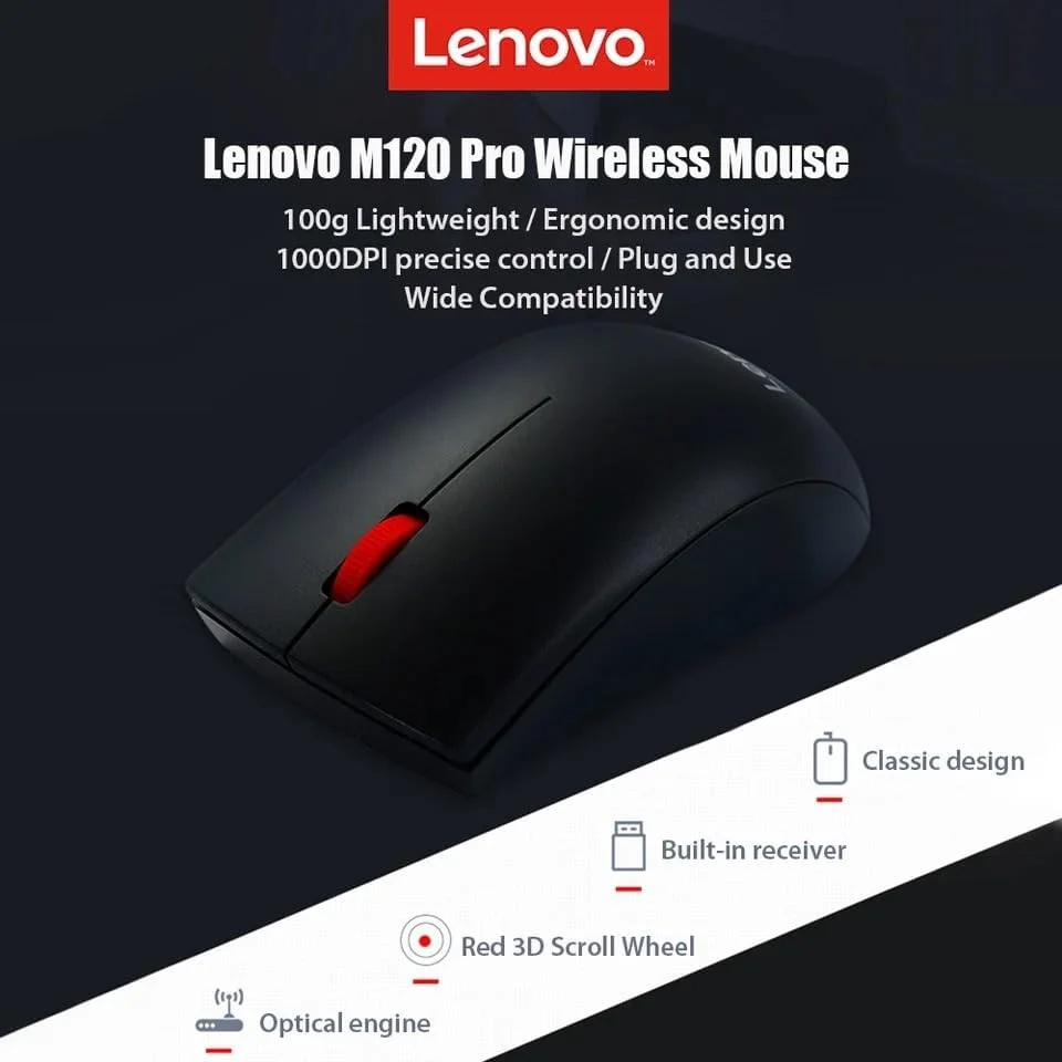 موس اپتیکال بی سیم لنوو M120 Pro - مشکی