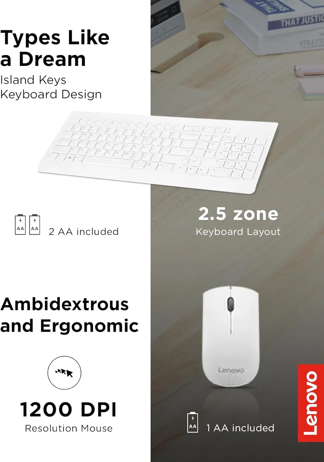 ست کیبورد و ماوس بیسیم لنوو 510 با گیرنده USB 2.4 گیگاهرتز، کیبورد باریک با اندازه کامل، نامپد کامل، ماوس اپتیکال 1200 DPI، مناسب برای دست چپ یا راست، GX30W75336، سفید ست کیبورد و ماوس بیسیم لنوو 510 با گیرنده USB 2.4 گیگاهرتز، کیبورد باریک با اندازه کامل، نامپد کامل، ماوس اپتیکال 1200 DPI، مناسب برای دست چپ یا راست، GX30W75336، سفید