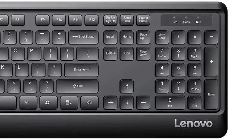 ست کیبورد و ماوس بی سیم لنوو KN102 - باریک و اندازه کامل برای خانه و محل کار، سازگار با ویندوز و مک او اس، مشکی