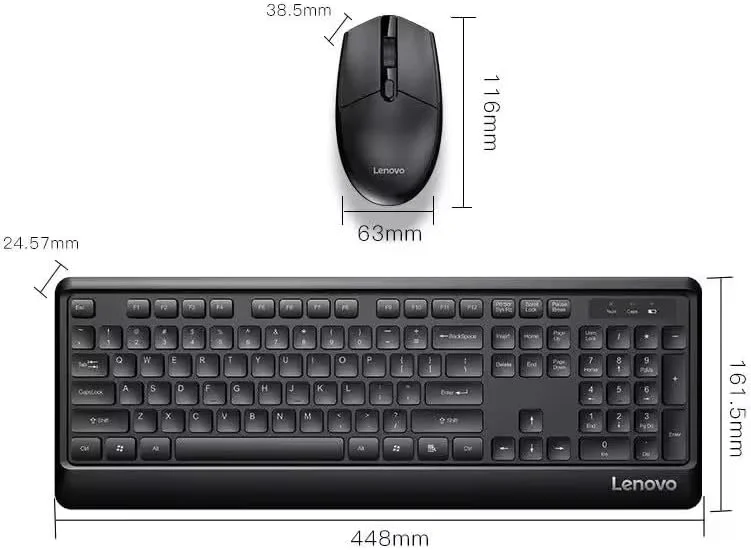 ست کیبورد و ماوس بی سیم لنوو KN102 - باریک و اندازه کامل برای خانه و محل کار، سازگار با ویندوز و مک او اس، مشکی