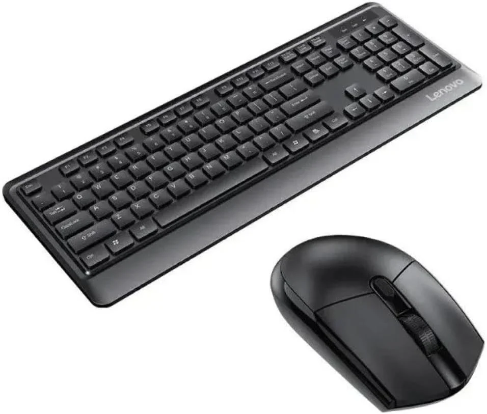 ست کیبورد و ماوس بی سیم لنوو KN102 - باریک و اندازه کامل برای خانه و محل کار، سازگار با ویندوز و مک او اس، مشکی