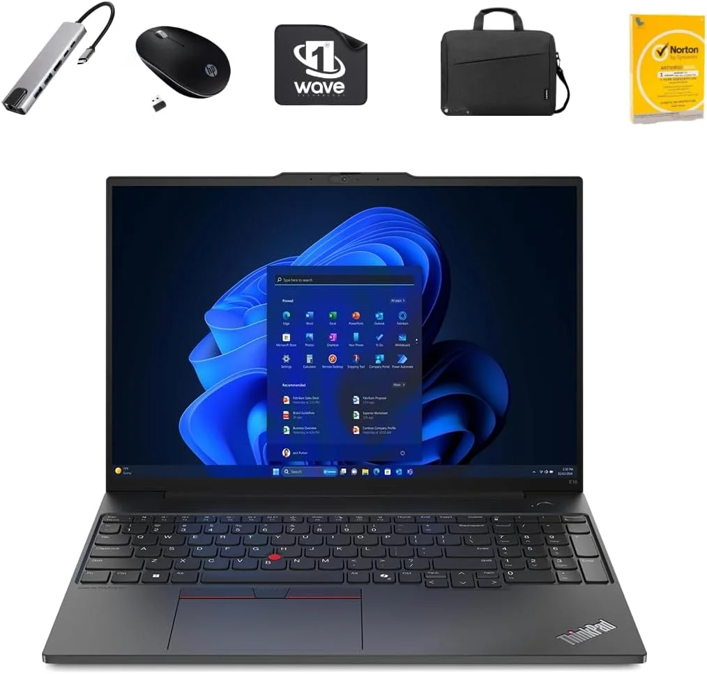 لپ تاپ تجاری لنوو ThinkPad E16 Gen 2 - هاب 8 در 1 رایگان + ماوس بی سیم + کیف لپ تاپ + آنتی ویروس + پد ماوس | اینتل Ultra 5-125U، رم 16 گیگابایت - 1 ترابایت SSD، ویندوز 11 پرو (ارتقا)