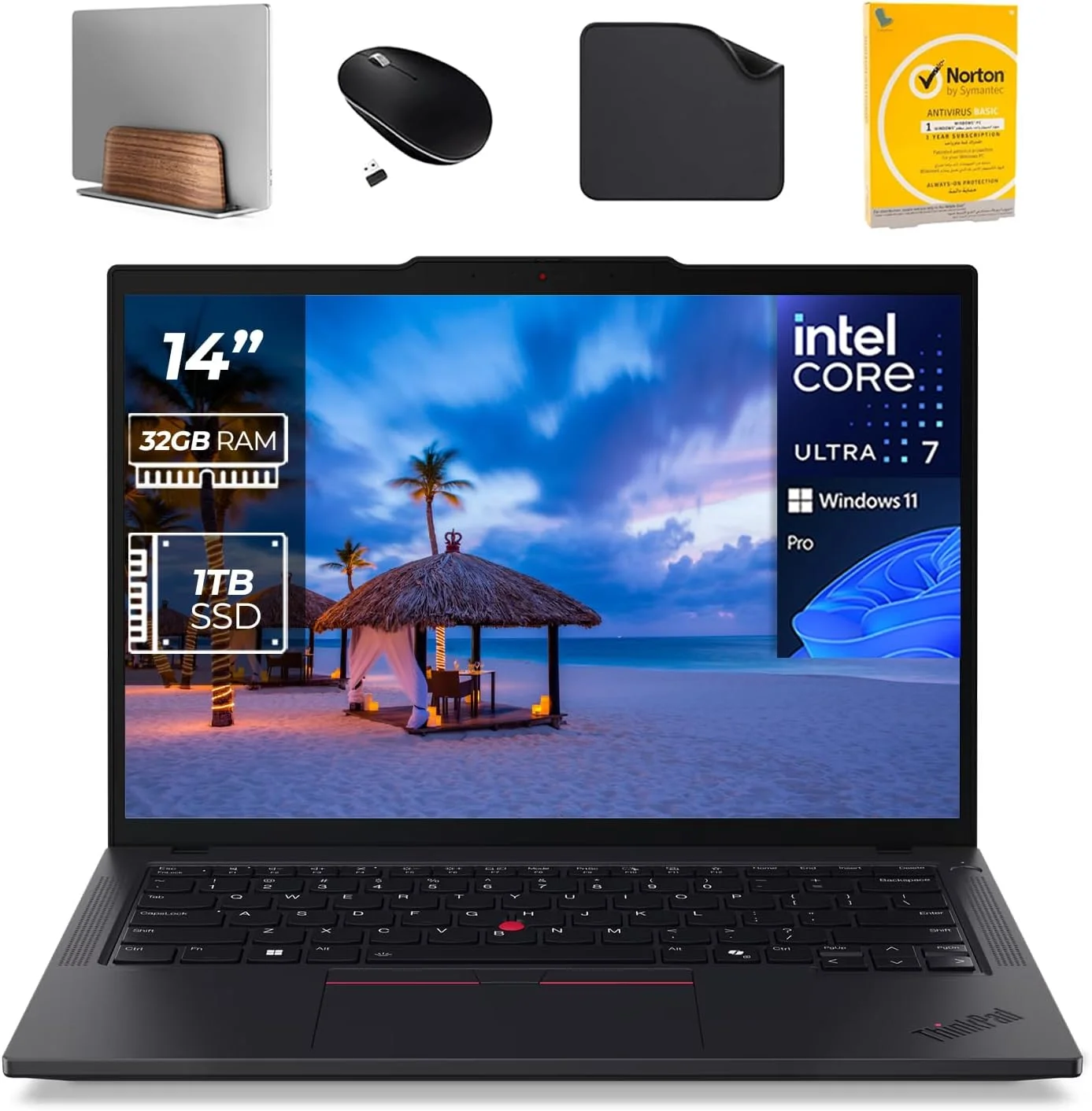 لپ تاپ تجاری هوش مصنوعی Lenovo ThinkPad T14 Gen 5 - Intel U7-155U، نور پس زمینه، کارت خوان هوشمند، اثر انگشت، Win11 Pro (شامل پایه لپ تاپ موج اول + ماوس + آنتی ویروس + پد ماوس) (32 گیگابایت رم | 1 ترابایت SSD)