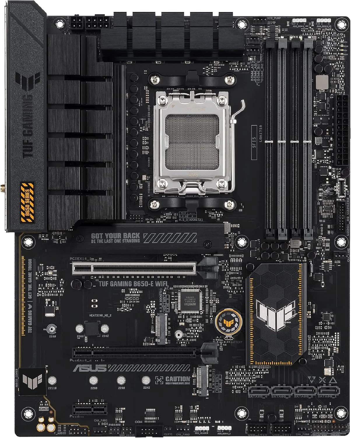 مادربرد ایسوس TUF Gaming B650-E WIFI AMD B650 AM5 DDR5 8000 DP HDMI 3x M2 USB3.2 WiFi 6E + BT AURA RGB 2.5Gbit LAN ATX ASUS TUF PROTECTION, ASUS Q-Design, Armoury Crate