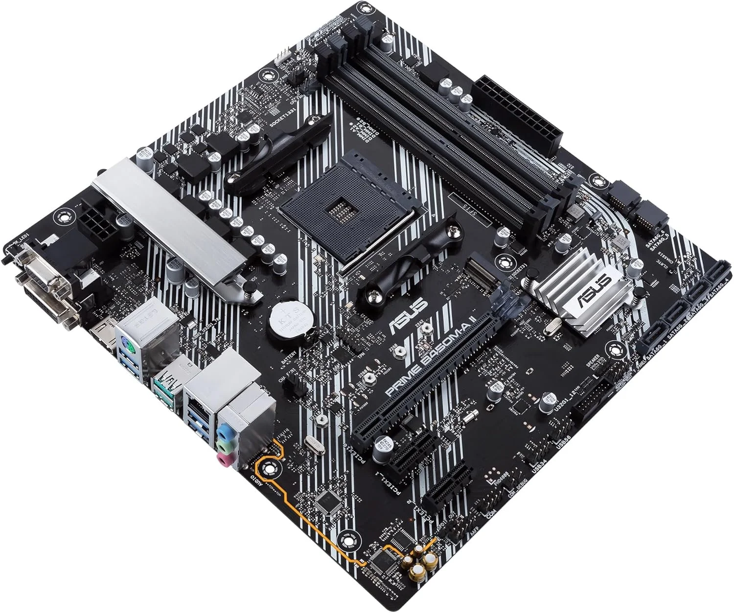 مادربرد ASUS PRIME B450M-A II AMD B450 AM4 micro ATX با پشتیبانی از M.2، HDMI/DVI-D/D-Sub، SATA 6 Gbps، اترنت 1 گیگابیتی، USB 3.2 Gen 2 Type-A و Aura Sync RGB
