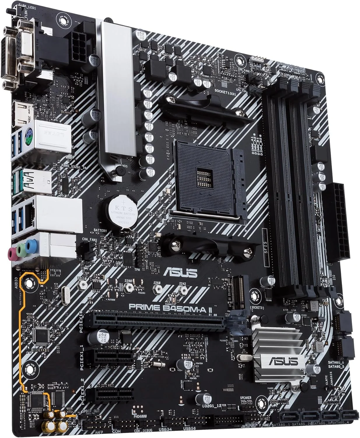 مادربرد ASUS PRIME B450M-A II AMD B450 AM4 micro ATX با پشتیبانی از M.2، HDMI/DVI-D/D-Sub، SATA 6 Gbps، اترنت 1 گیگابیتی، USB 3.2 Gen 2 Type-A و Aura Sync RGB