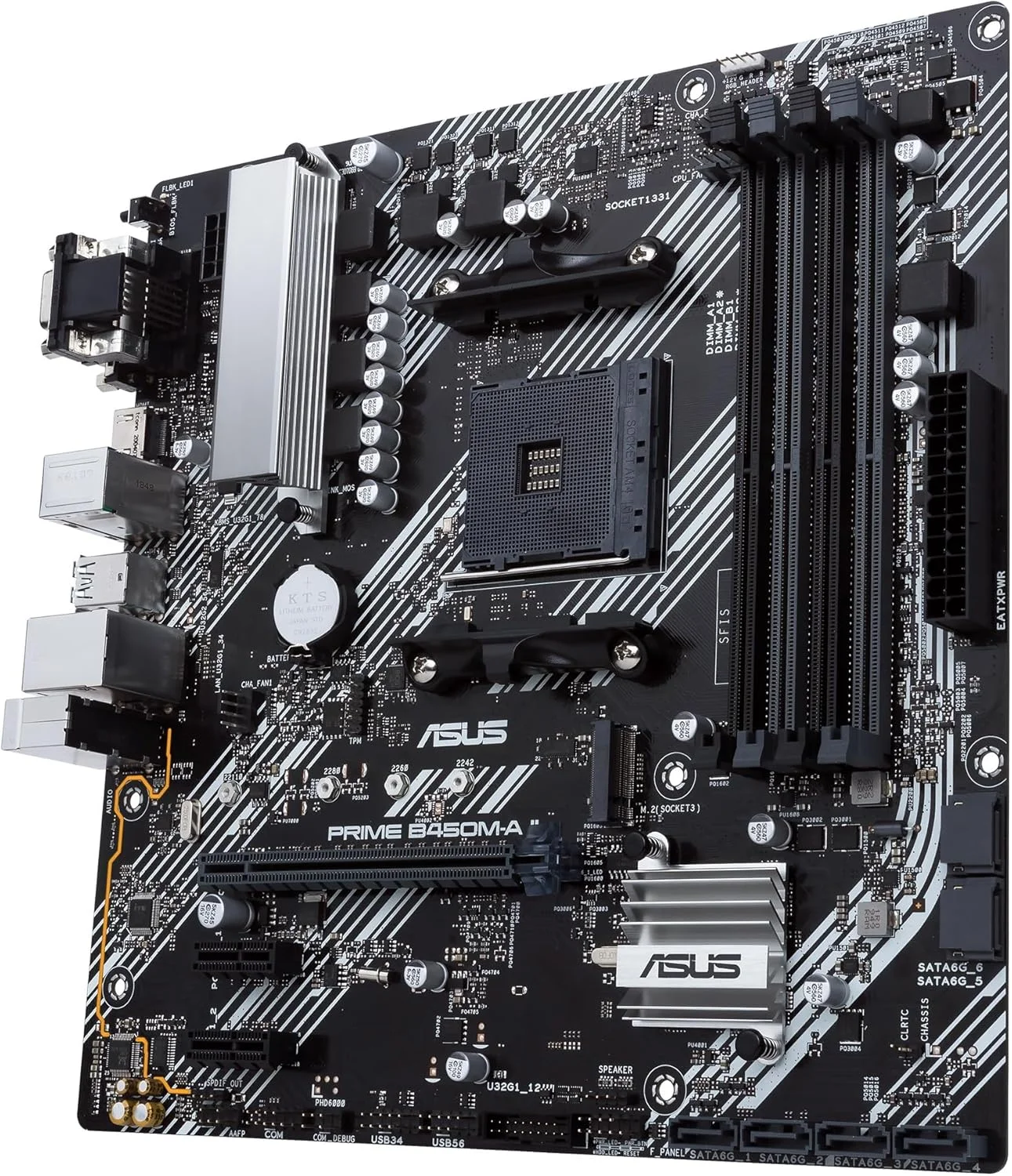 مادربرد ASUS PRIME B450M-A II AMD B450 AM4 micro ATX با پشتیبانی از M.2، HDMI/DVI-D/D-Sub، SATA 6 Gbps، اترنت 1 گیگابیتی، USB 3.2 Gen 2 Type-A و Aura Sync RGB
