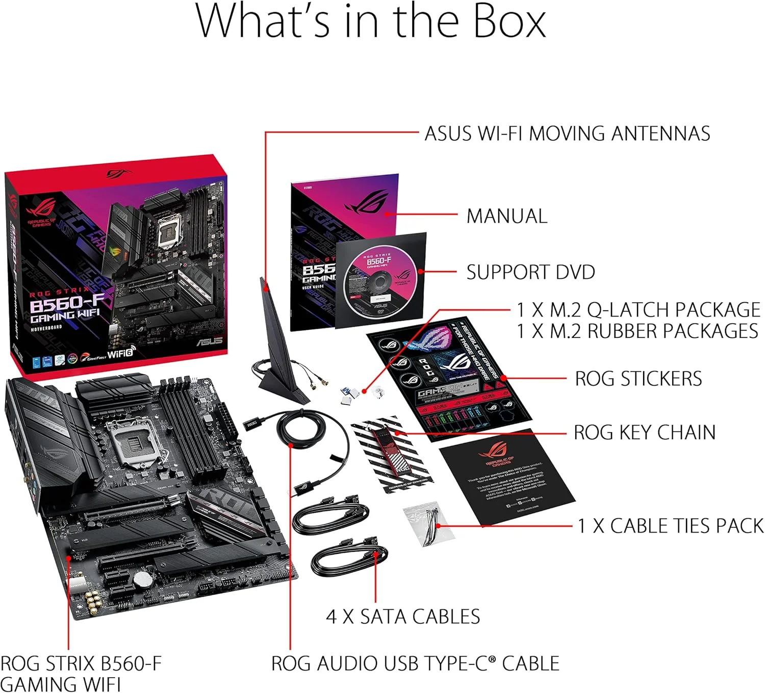 مادربرد ایسوس ROG STRIX B560-F GAMING WIFI (INTEL B560) LGA 1200 ATX با PCIe 4.0، 802.11ax، سه اسلات M.2 با هیت سینک، USB 3.2 Gen 2x2 USB Type-C