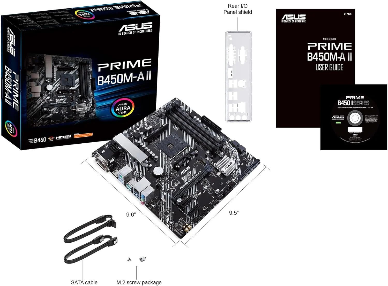 مادربرد ASUS PRIME B450M-A II AMD B450 AM4 micro ATX با پشتیبانی از M.2، HDMI/DVI-D/D-Sub، SATA 6 Gbps، اترنت 1 گیگابیتی، USB 3.2 Gen 2 Type-A و Aura Sync RGB