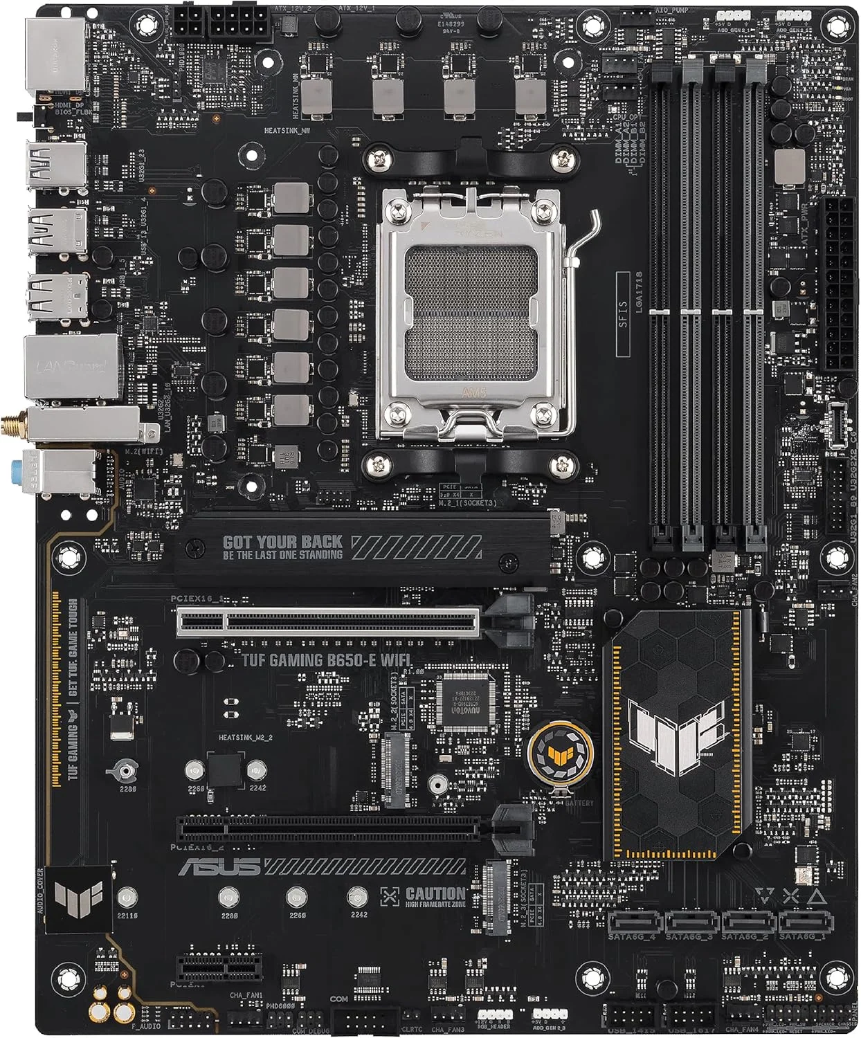 مادربرد ایسوس TUF Gaming B650-E WIFI AMD B650 AM5 DDR5 8000 DP HDMI 3x M2 USB3.2 WiFi 6E + BT AURA RGB 2.5Gbit LAN ATX ASUS TUF PROTECTION, ASUS Q-Design, Armoury Crate