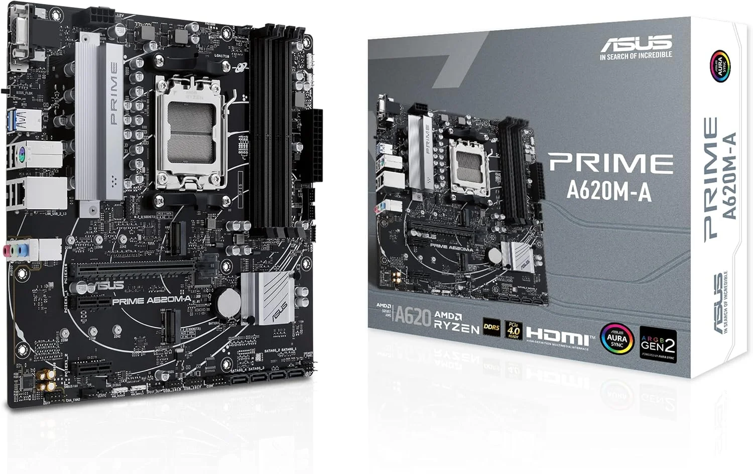 مادربرد تجاری ASUS Prime A620M-A-CSM AMD AM5 (Ryzen 7000) mATX (PCIe 4.0، DDR5، 2xM.2 Slots، 1Gb LAN، DisplayPort/HDMI، پورت های USB 3.2 Gen 1، USB Type-C جلو، BIOS Flashback، هدر RGB، ACCE)