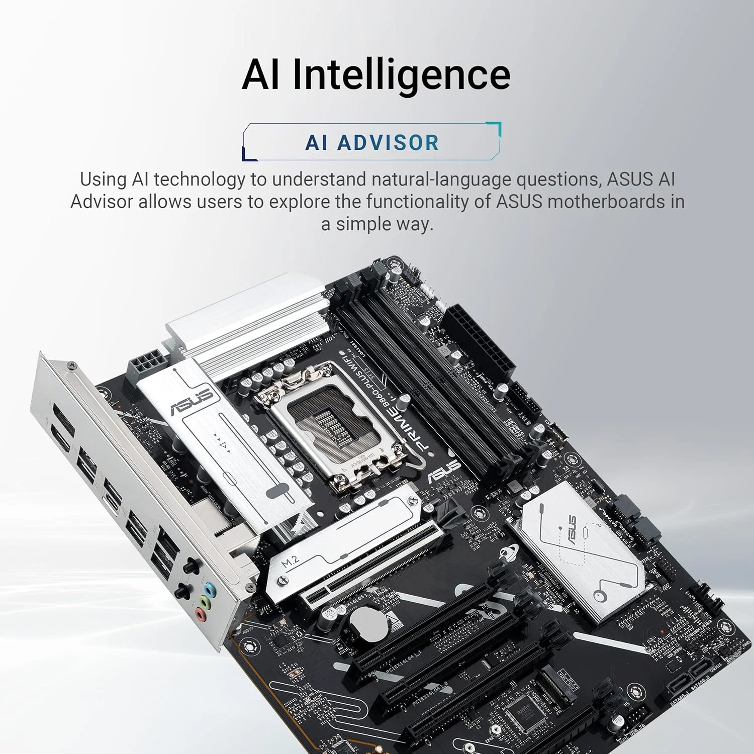 مادربرد ایسوس پرایم B860-PLUS WiFi B860 LGA 1851 ATX، آماده برای پردازنده‌های Intel® Core™ Ultra Series 2، دارای قابلیت‌های پیشرفته هوش مصنوعی، 8+1+1+1 فاز، DDR5، PCIe 5.0، HDMI، USB 20Gbps Type-C®، 2 x M.2، WiFi 6E، 2.5Gb LAN