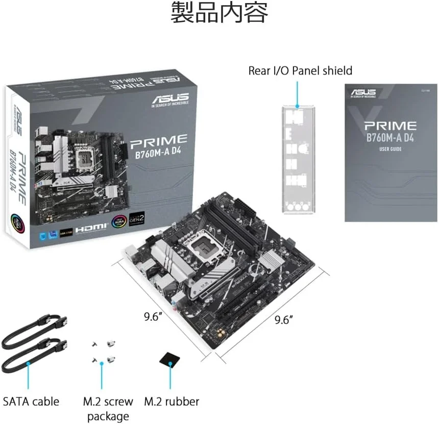 مادربرد ASUS Prime B760M-A WiFi D4 (LGA 1700) mATX، PCIe 4.0، اسلات های M.2، اترنت 2.5 گیگابیتی، Wi-Fi 6، دو HDMI، DDR4، SATA 6 Gbps، USB 3.2 Gen 2 پشتی، USB 3.2 Gen 1 Type-C جلویی، Aura Sync