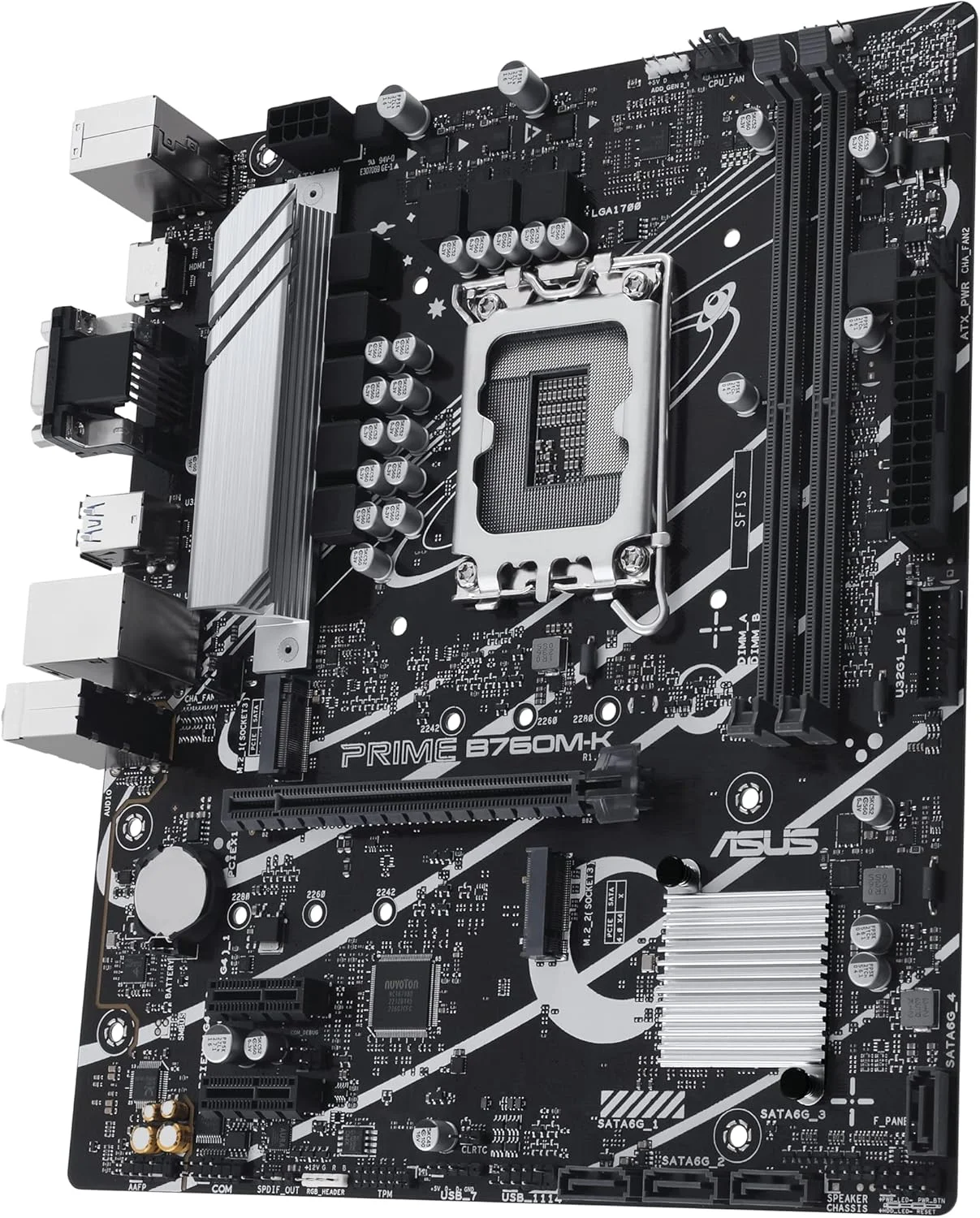 مادربرد ایسوس Prime B760M-K، Intel B760 LGA 1700 mATX با PCIe 4.0، دو اسلات PCIe 4.0 M.2، DDR5، Realtek 2.5Gb Ethernet، VGA، HDMI، SATA 6 Gbps، USB 3.2 Gen 1 جلو، Aura Sync - مشکی مادربرد ایسوس Prime B760M-K، Intel B760 LGA 1700 mATX با PCIe 4.0، دو اسلات PCIe 4.0 M.2، DDR5، Realtek 2.5Gb Ethernet، VGA، HDMI، SATA 6 Gbps، USB 3.2 Gen 1 جلو، Aura Sync - مشکی