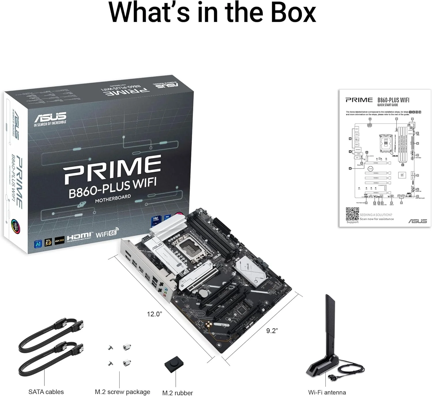 مادربرد ایسوس پرایم B860-PLUS WiFi B860 LGA 1851 ATX، آماده برای پردازنده‌های Intel® Core™ Ultra Series 2، دارای قابلیت‌های پیشرفته هوش مصنوعی، 8+1+1+1 فاز، DDR5، PCIe 5.0، HDMI، USB 20Gbps Type-C®، 2 x M.2، WiFi 6E، 2.5Gb LAN